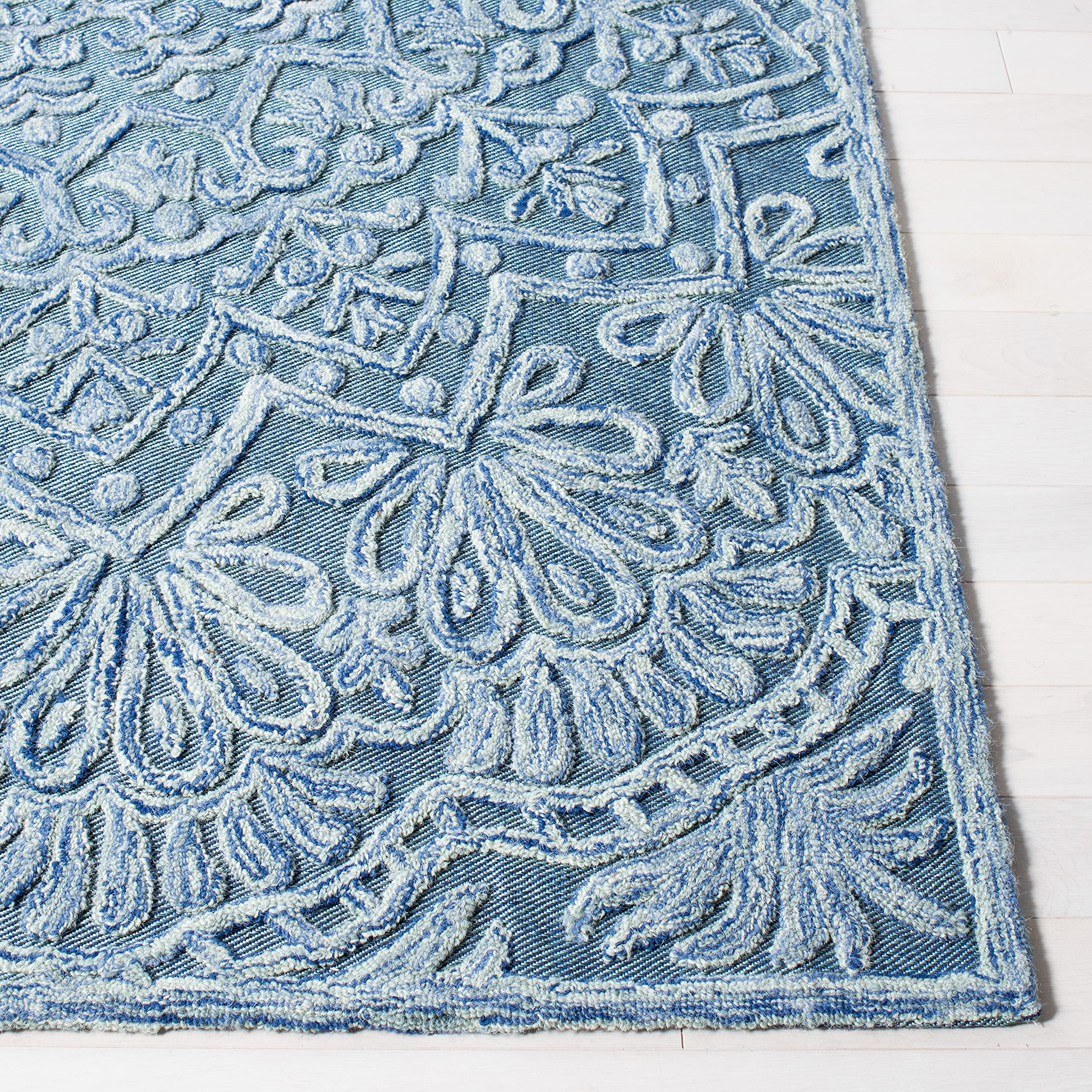 SAFAVIEH Trace Collection Handmade Wool Area Rug - 5' x 8' Blue & Light Green, Textured Design for Living Room & Bedroom, Durable for High Traffic Areas | Perfect for Home Decor, Family Gatherings & Cozy Spaces (TRC601M)