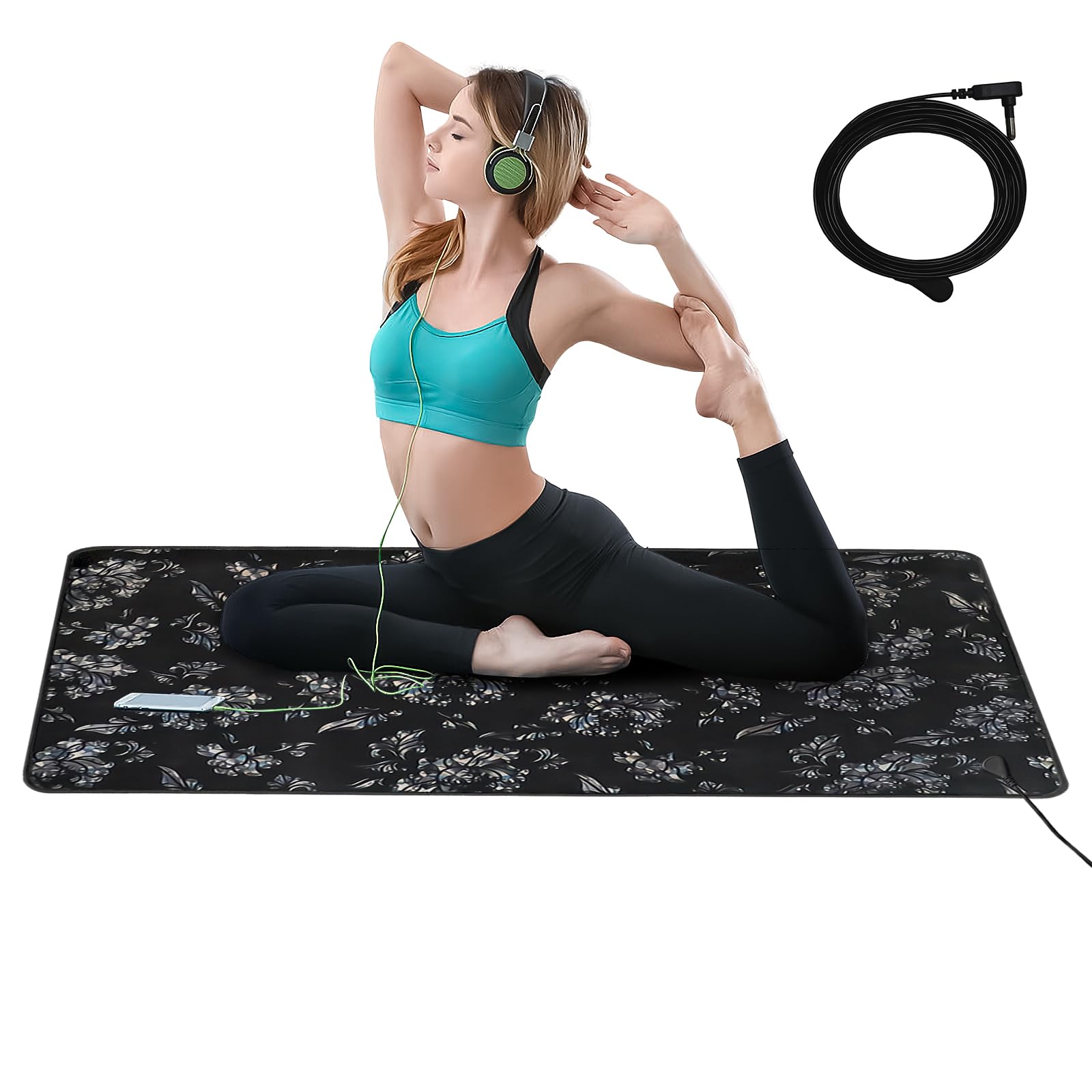 Premium Floral Printed Universal Grounding Mat Kit - 23.6x35.4 Inch Earthing Mat with 15 Ft Grounding Cord for Yoga, Meditation, Better Sleep, Stress & Pain Relief - Natural Anxiety Reduction Therapy for Home, Office & Outdoor Use