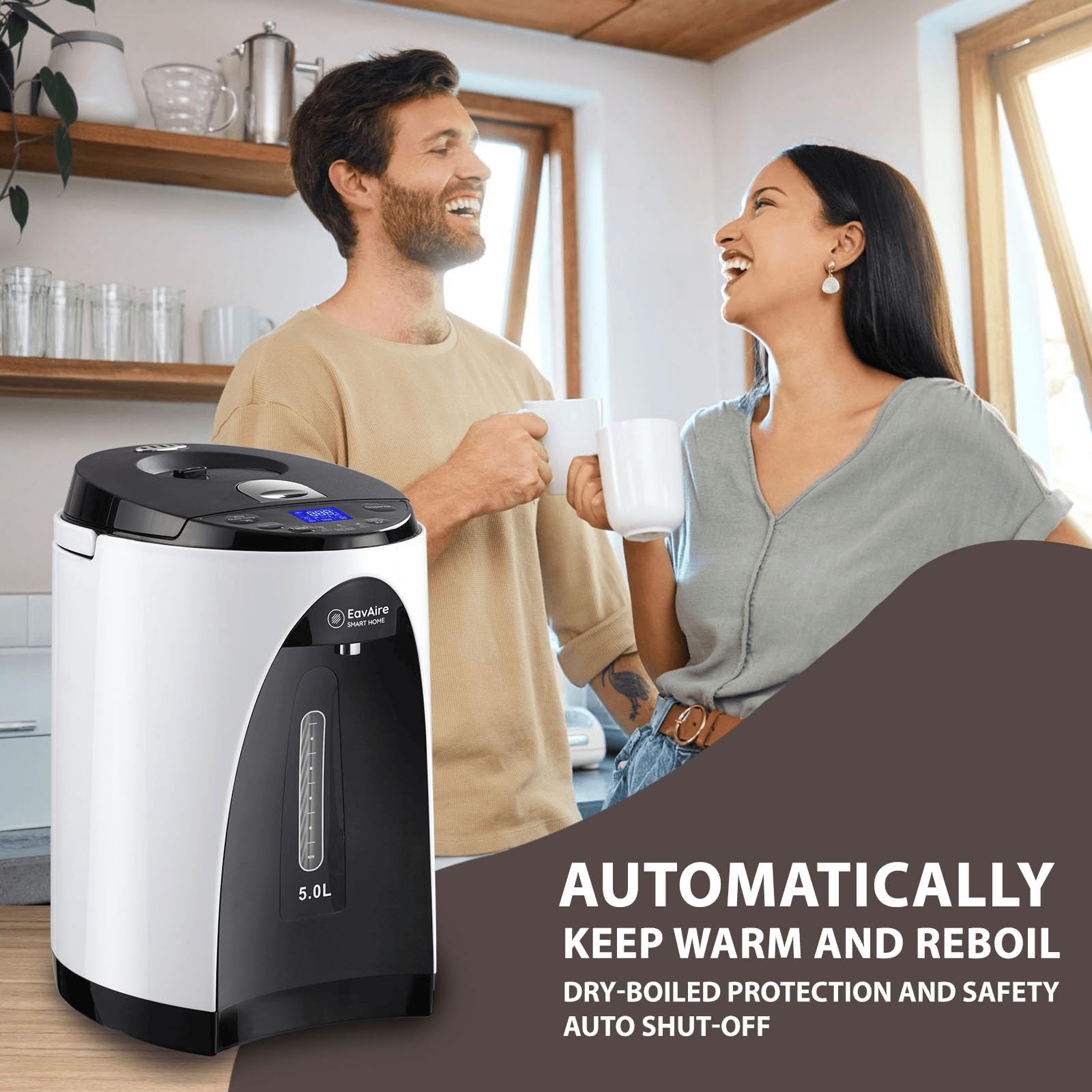 Electric Water Boiler Kettle with Temperature Display - 5L Capacity, Child-Safe Lock & Quick Boil Options - Perfect for Tea, Coffee & Shabbat Use in Home or Office