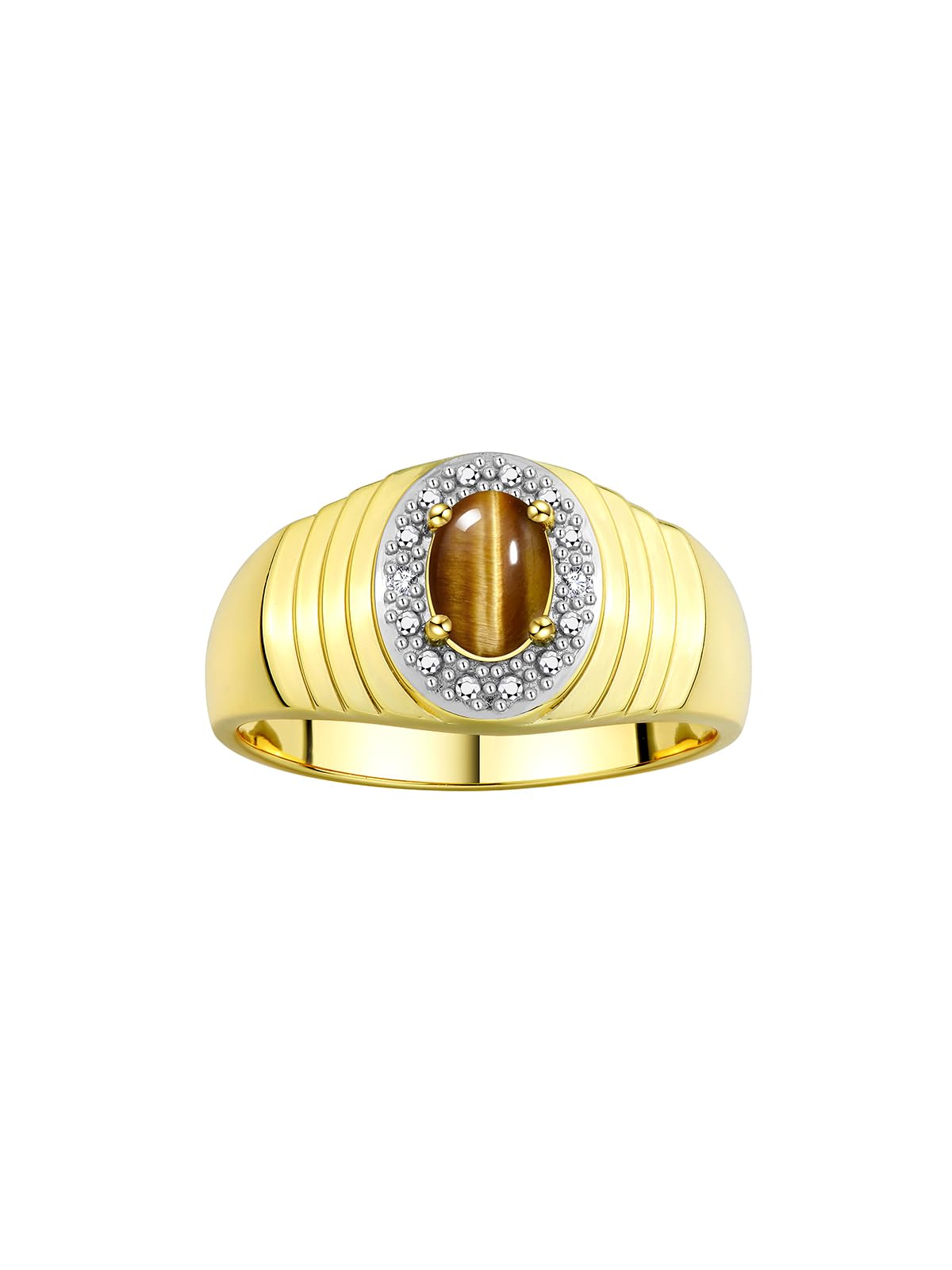 Rylos Men's 7X5MM Oval Gemstone & Diamond Ring - Yellow Gold Plated Silver Birthstone Jewelry for Men, Sizes 8-13 | Perfect for Weddings, Anniversaries & Gifts