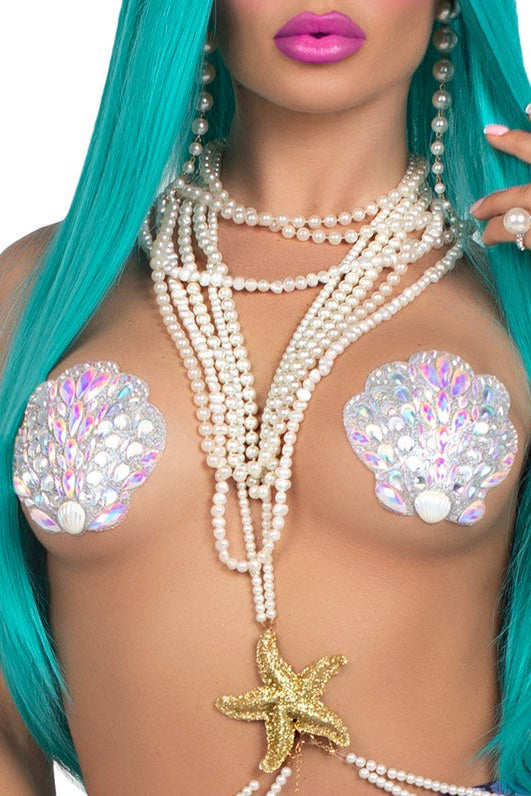 Mermaid Shell Pasties - Self-Adhesive Nipple Covers for Women, Waterproof & Reusable - Perfect for Beach, Pool, Cosplay & Special Occasions
