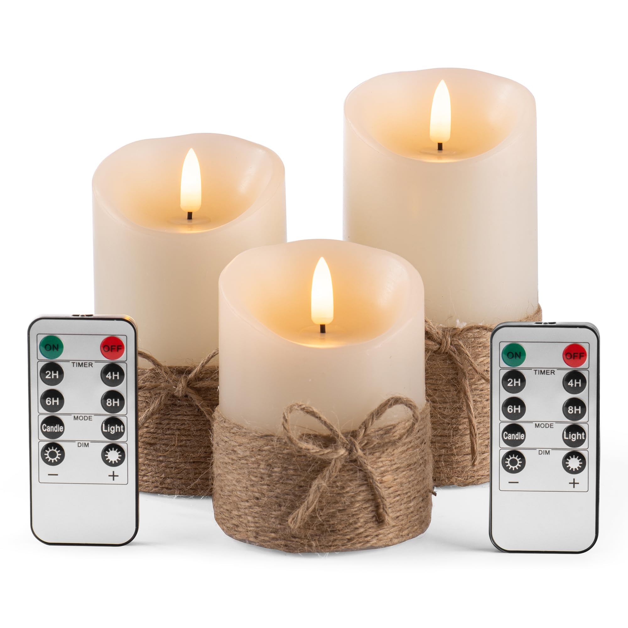 Premium Flameless LED Candles Set - 3 Real Wax Battery Operated Pillar Candles (4