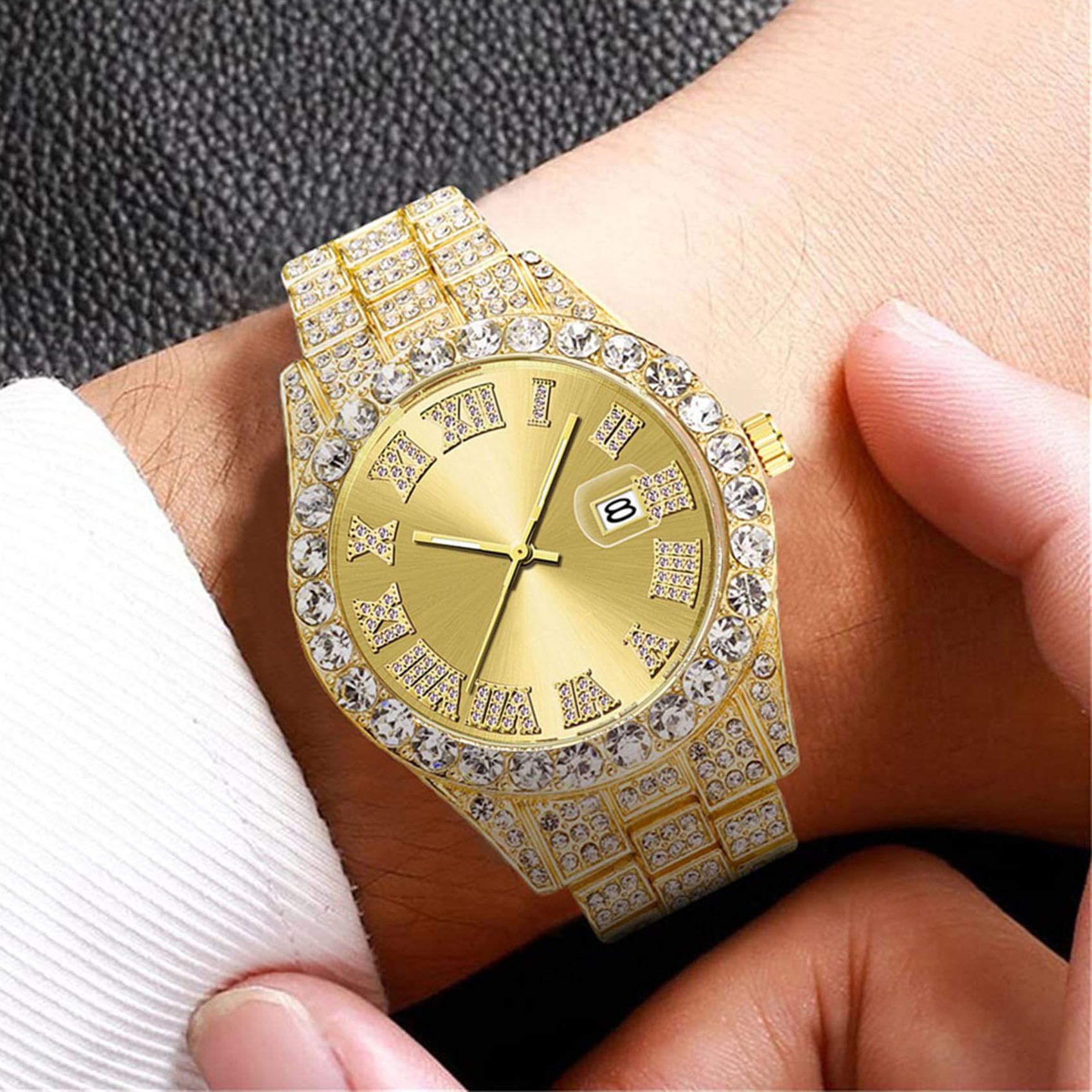 Luxury SENRUD Men's Diamond Watch - Fashion Iced-Out Crystal Rhinestone Quartz Analog Watch with Bracelet Wristband - Perfect for Parties, Weddings & Formal Events