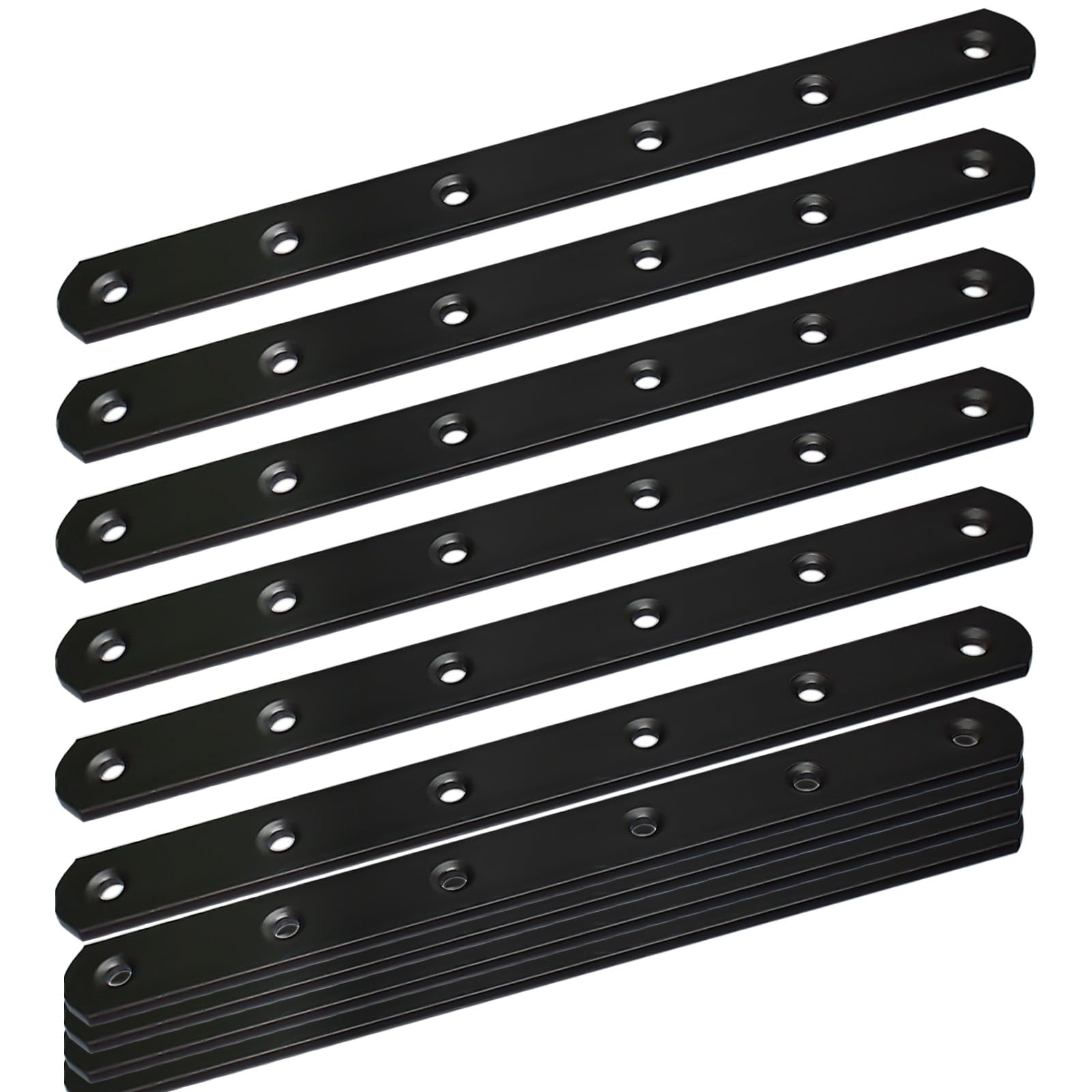 12 Pack Black 8-Inch (200mm) Heavy Duty Metal Straight Brackets - Mending Plates for Wood Fence, Bookcase, Cabinet & Furniture Repair - Durable Joining Plates for DIY Projects & Home Improvement
