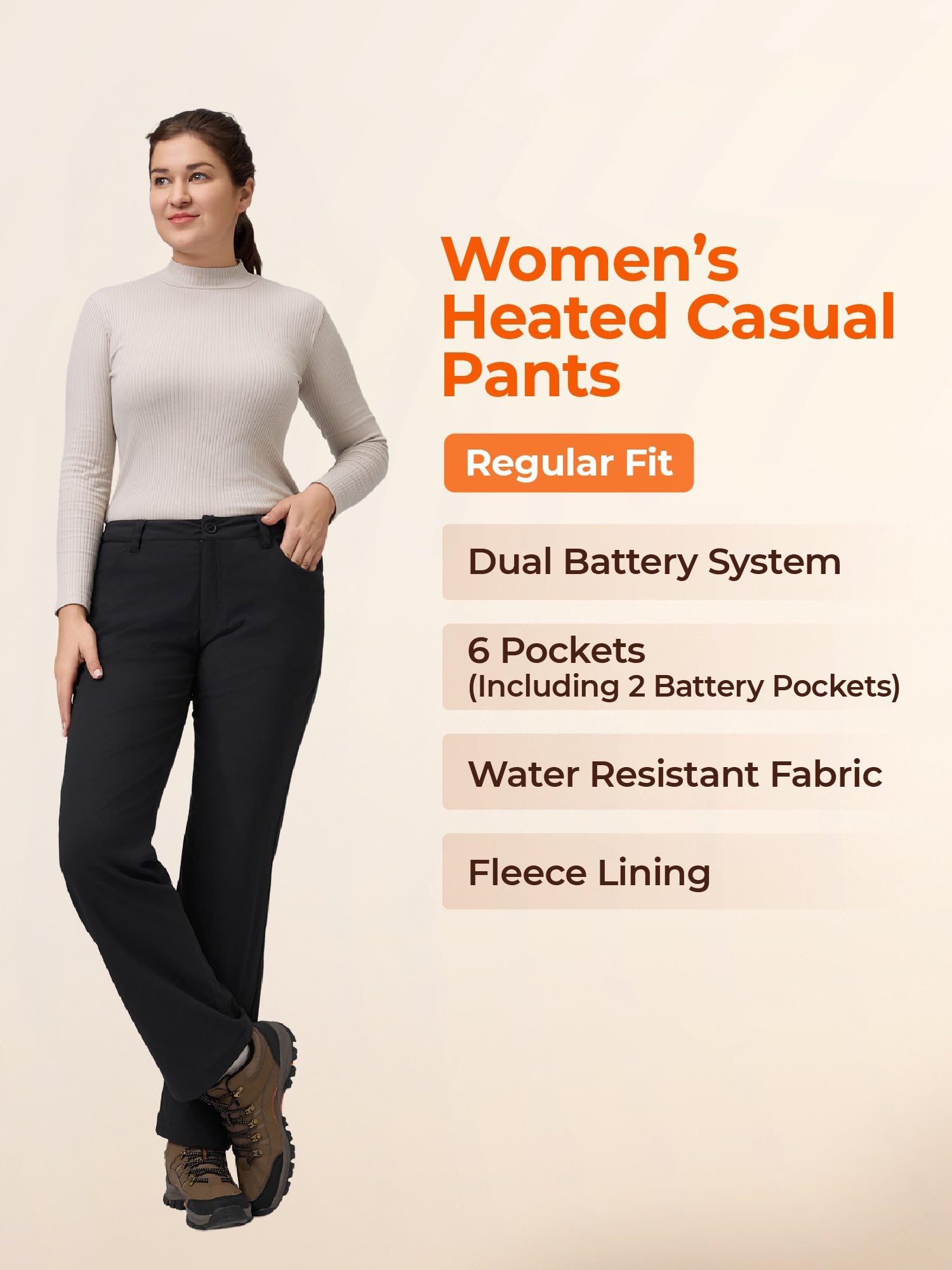 ORORO Women's Fleece-Lined Heated Pants with Battery - Thermal Winter Pants for Outdoor Activities, Work & Daily Wear - USB Rechargeable (Charger Not Included) - Perfect for Skiing, Hiking & Cold Weather Commutes