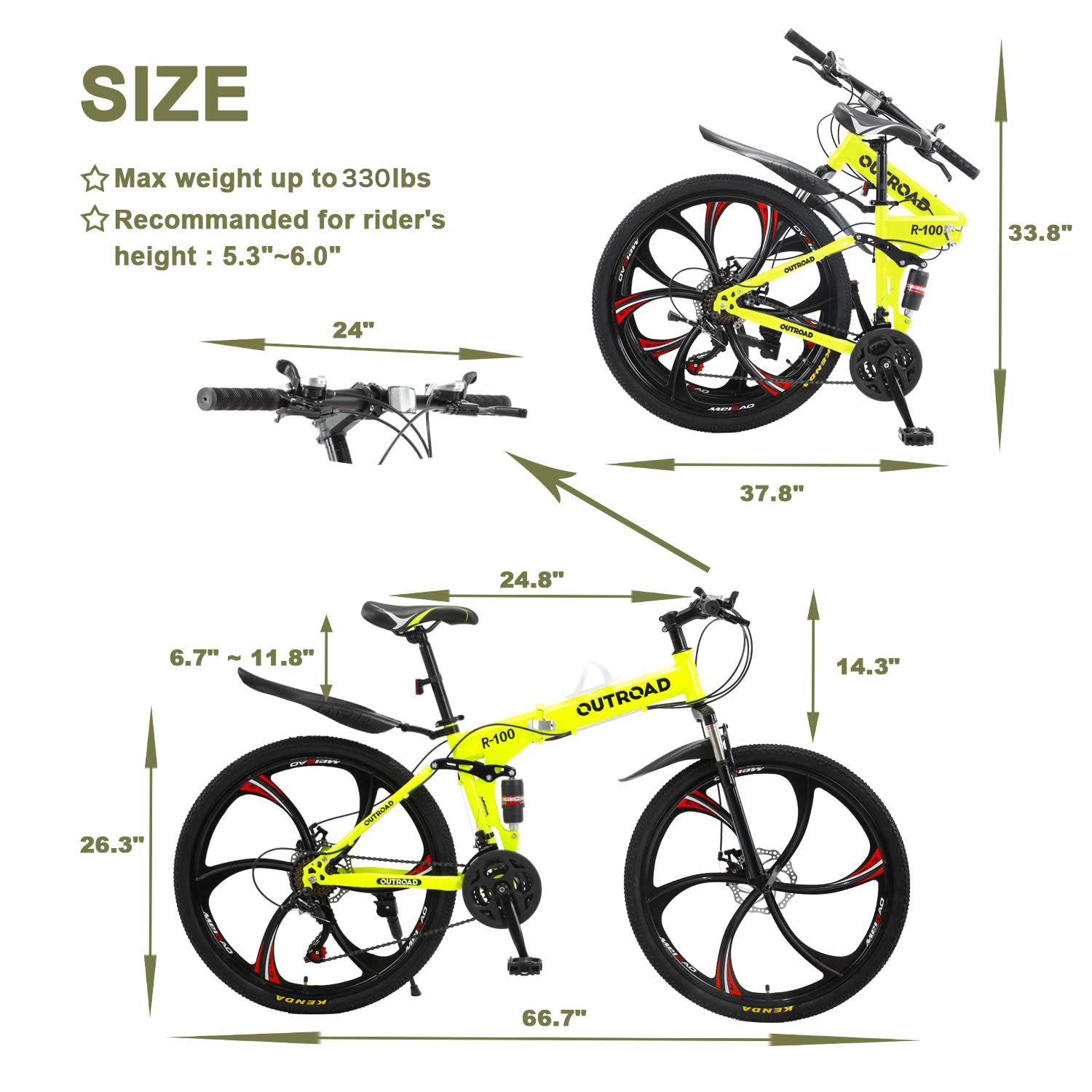 26 Inch Folding Mountain Bike for Adults - Carbon Steel Frame, 21 Speed Gears, Dual Disc Brake & Suspension - Easy Assembly Bicycle for Men & Women (Black/Green/Orange) - Perfect for Commuting, Trail Riding & Outdoor Adventures