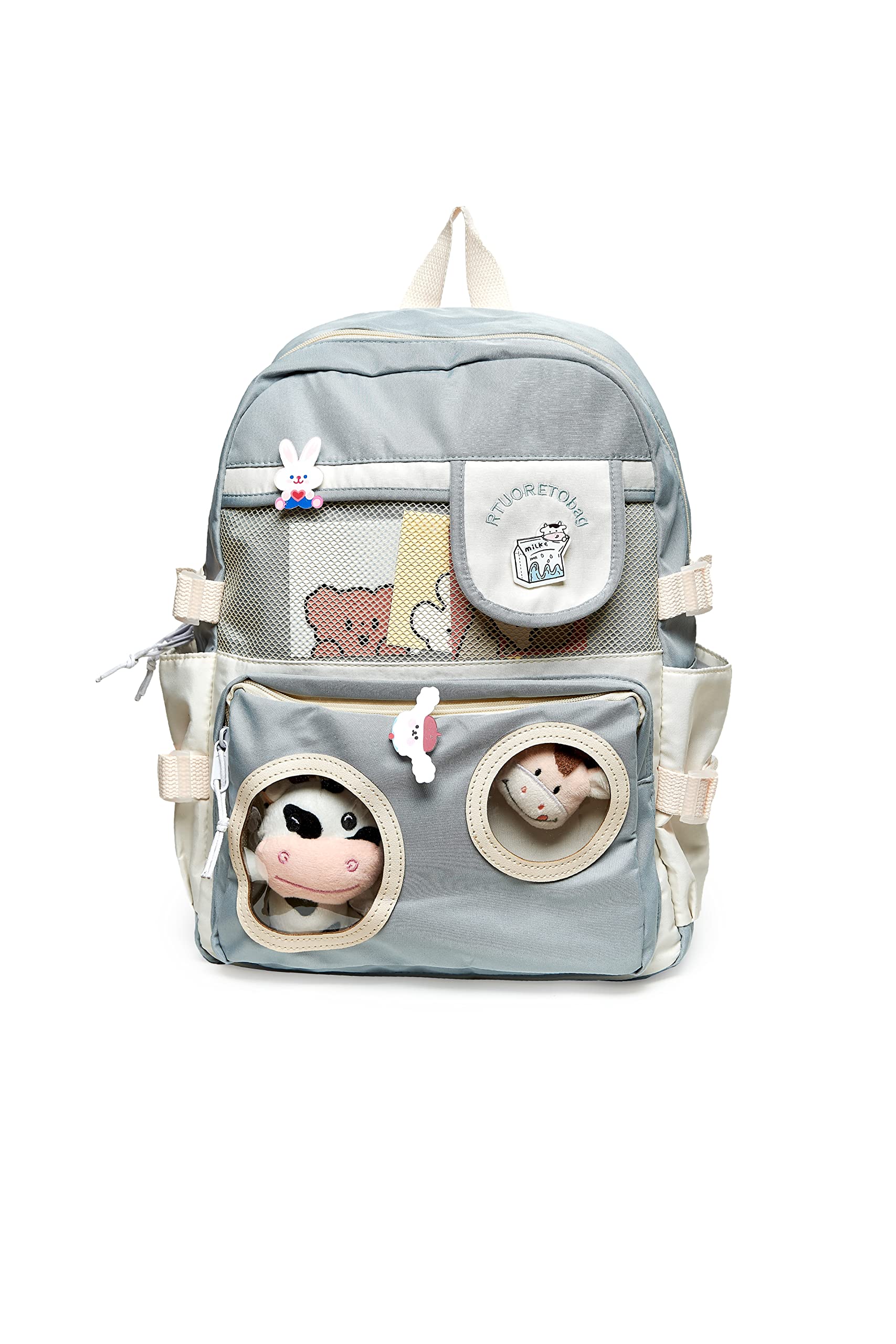 Kawaii Cute Aesthetic Backpack with Plush Pendant & Pin Accessories - Blue | Stylish School Bag for Girls, College Students & Anime Fans | Perfect for Daily Use, Travel & Cosplay