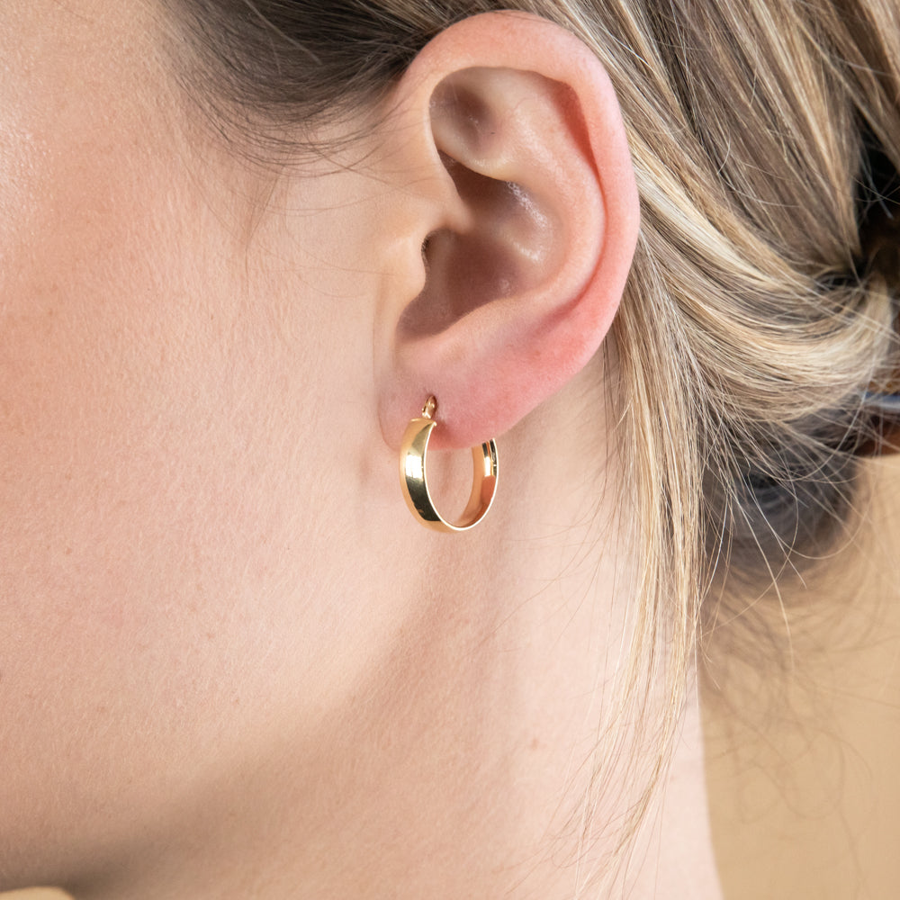 9ct Silver Filled Yellow Gold Plain 15mm Hoop Earrings for Women - Classic Everyday Jewelry for Casual & Formal Occasions