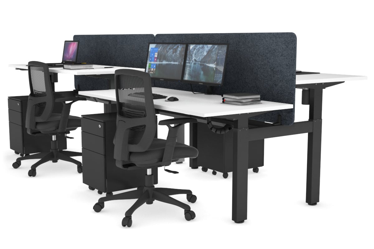 Adjustable 4-Person H Bench Workstation with Black Frame - 1600L x 700W - Perfect for Office, Workshop, or Collaborative Workspaces