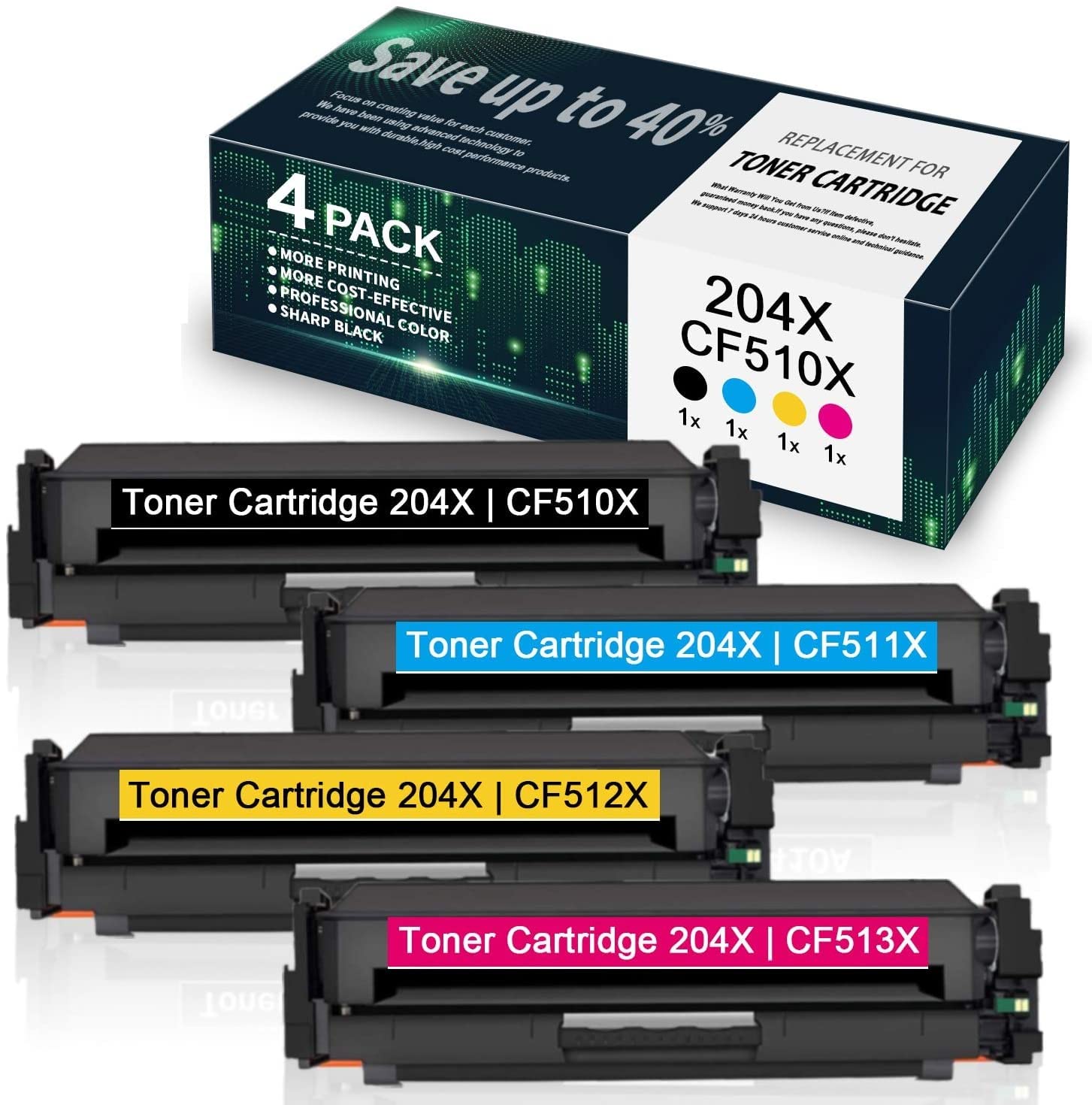 4-Pack High Yield 204X | CF510X CF511X CF512X CF513X Compatible Toner Cartridges for HP Color Pro MFP M180n M181fw M181fdw M180nw Pro M154a M154nw Printers - Perfect for Home & Office Printing - by VaserInk