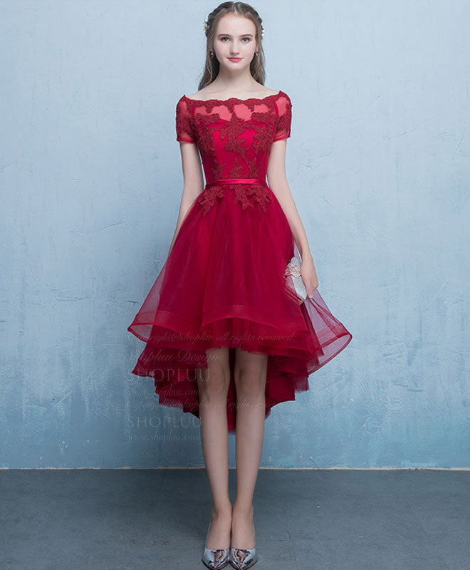 Elegant Burgundy Tulle Lace Short Prom Dress | Homecoming Party Gown | Perfect for Prom Night, Homecoming Dance & Special Occasions