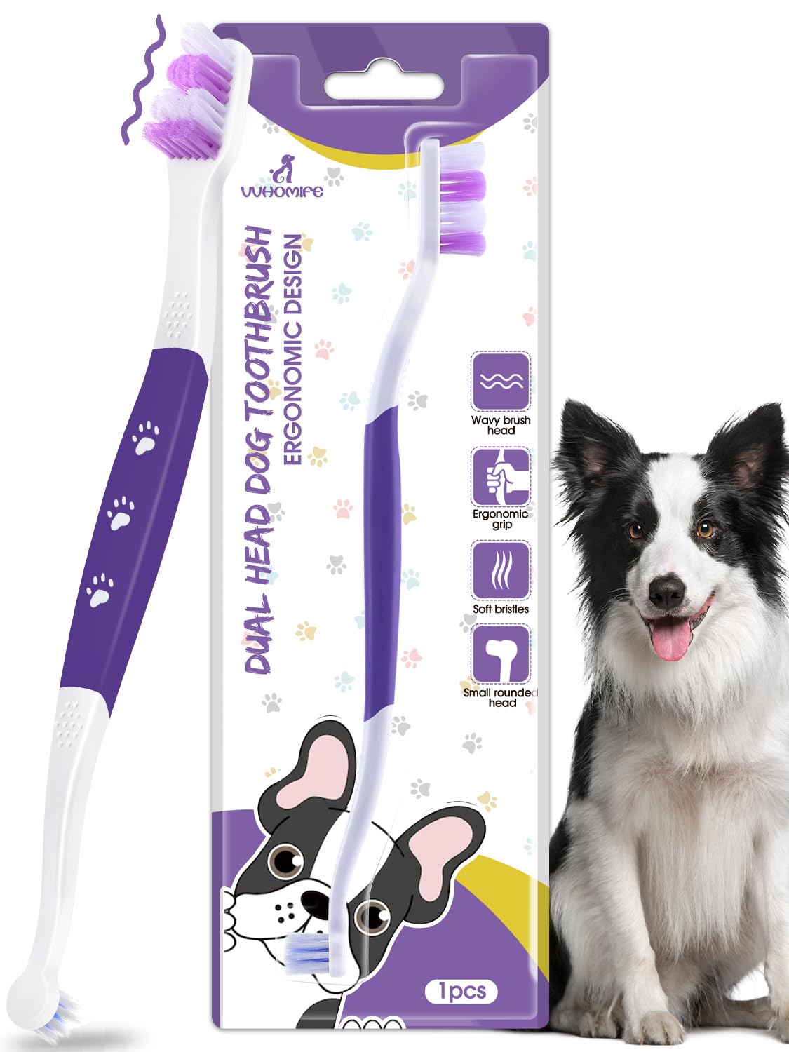Upgraded Dual Head Dog Toothbrush with 60° Wavy Bristles - Gentle Dental Care for Small, Medium & Large Dogs - Perfect for Daily Teeth Cleaning & Oral Hygiene at Home