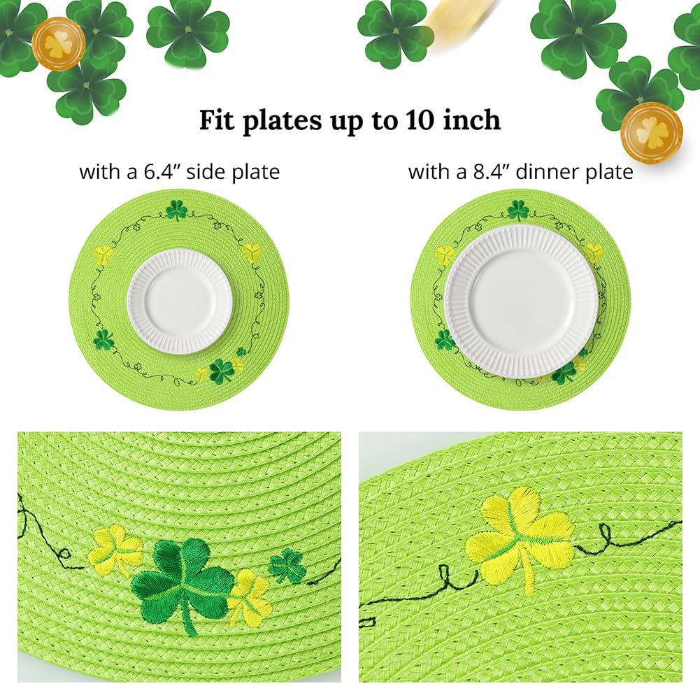 Round St. Patrick's Day Placemats Set of 4 - Green Shamrock Table Mats for Dining, Kitchen & Party Decor - Perfect for St. Patrick's Day Celebrations, Irish Themed Dinners & Festive Home Decor