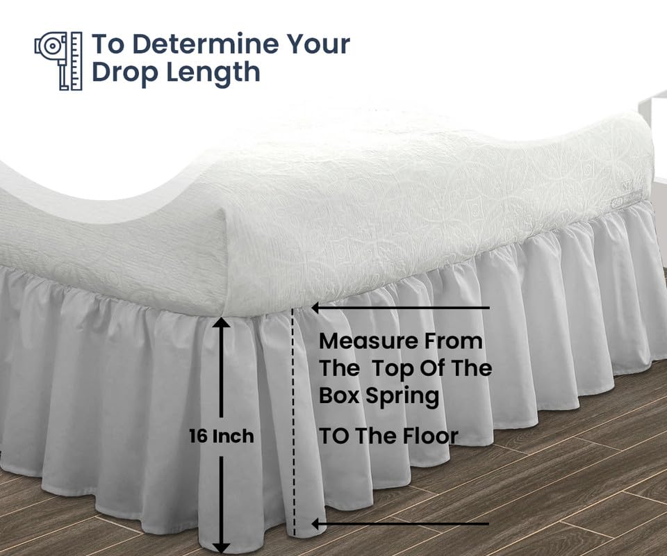 SGI Bedding 16 Inch Ruffled Bed Skirt - Premium Microfiber Dust Ruffle with Fade & Wrinkle Resistance - Anti-Static Full Size Bed Skirt in Light Grey - Perfect for Guest Rooms, Master Bedrooms & Home Decor - Extra Storage Space Under Bed