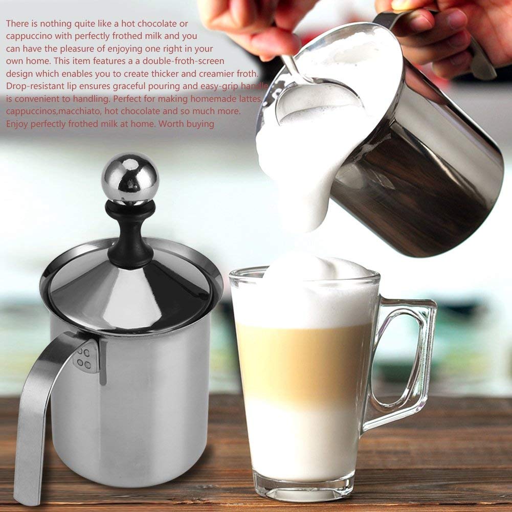 800ml Stainless Steel Manual Milk Frother - Hand Pump Milk Foam Maker for Lattes, Cappuccinos & Hot Chocolate - Japanese Double-Layered Design - Perfect for Home Baristas & Coffee Enthusiasts