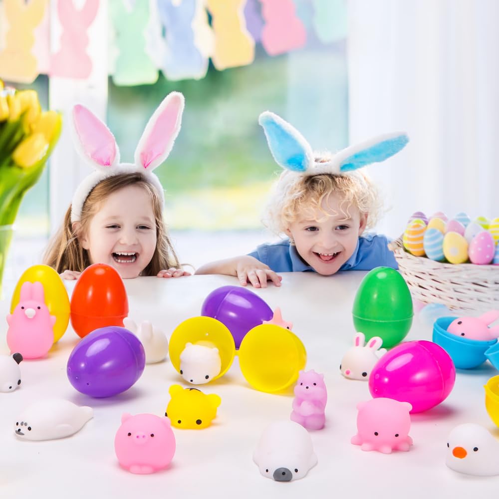24-Piece Mochi Squishy Toys Easter Egg Set - Mini Soft Animal Stress Relief Toys for Easter Basket Fillers, Egg Hunt Party Supplies - Perfect for Easter Gifts, Party Favors & Sensory Play