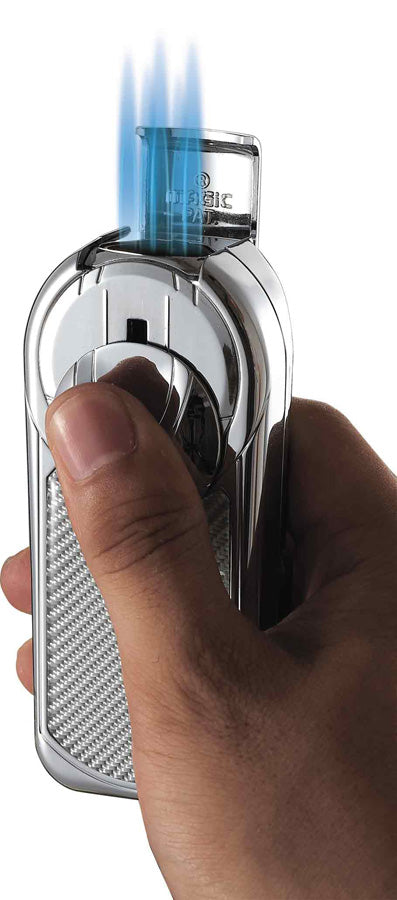 Premium Dobrev 3 Triple Jet Flame Cigar Lighter - White & Carbon Fiber Design - Perfect for Cigar Aficionados, Outdoor Smoking & Luxury Gifts