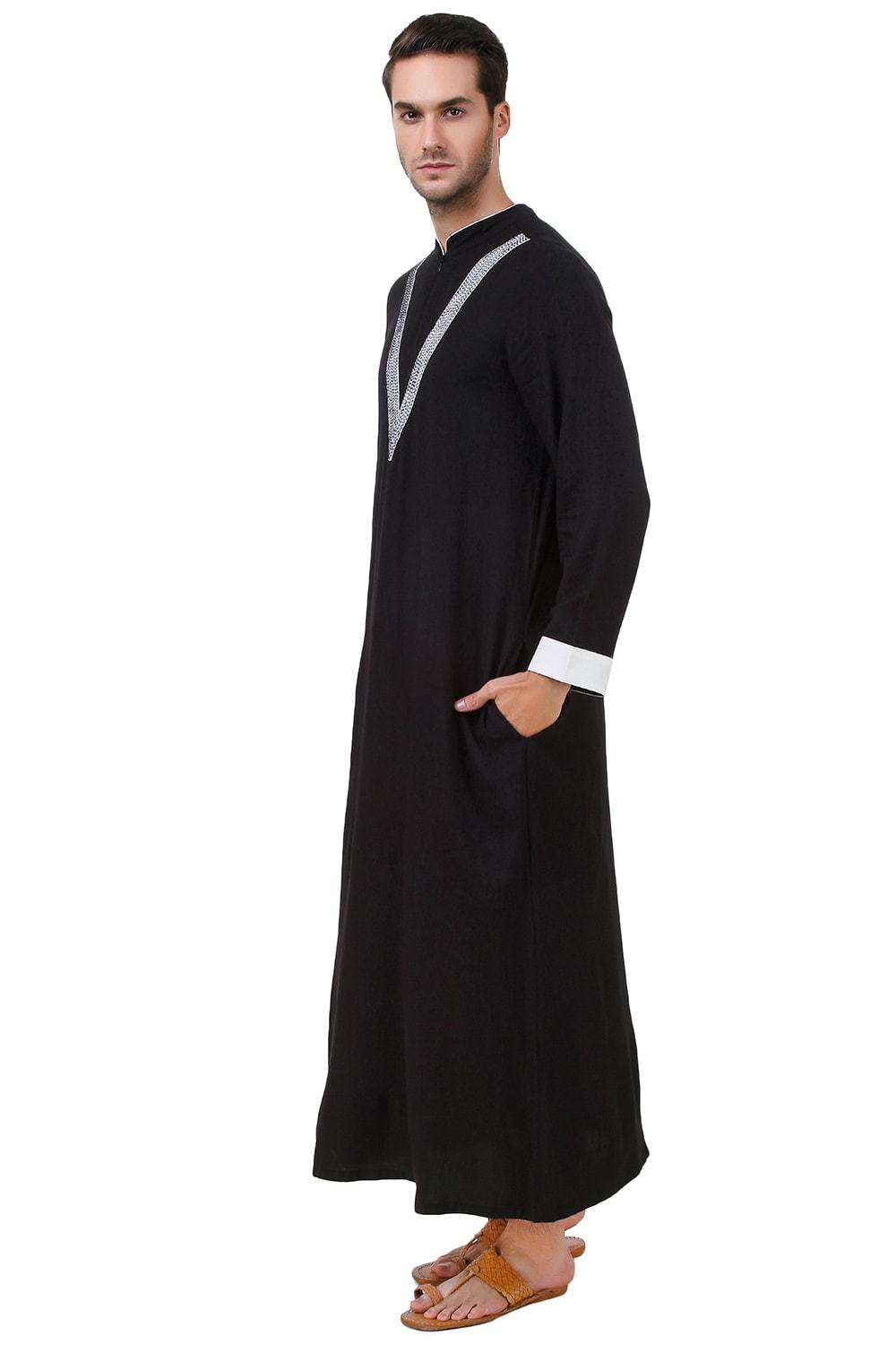 Faizaan Black Rayon Thobe for Men - Lightweight & Comfortable Islamic Prayer Robe - Perfect for Eid, Mosque, and Daily Wear