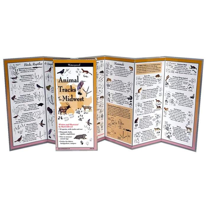 Midwest Animal Tracks Folding Guide - Identify Wildlife Footprints for Hiking, Camping & Nature Exploration