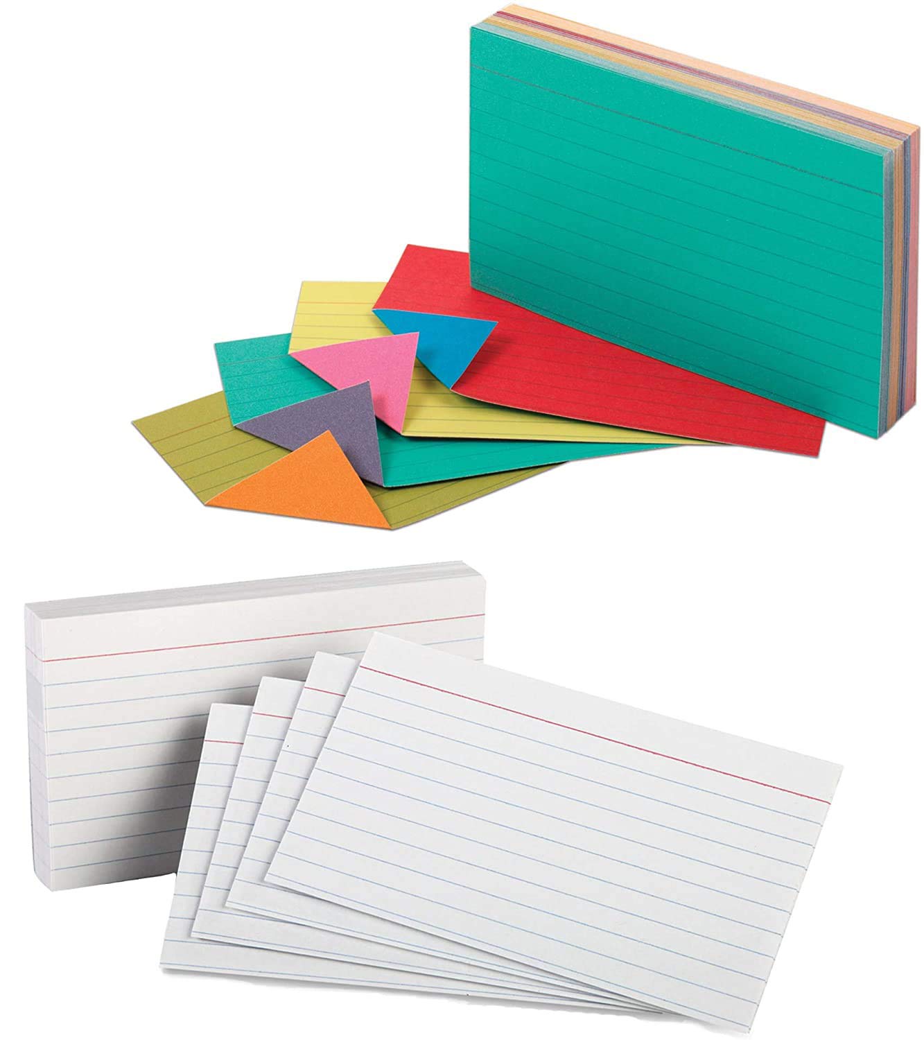 Premium 3x5 Inch Heavyweight Ruled Index Cards - 200 Pack (100 White + 100 Multicolor) for Study Notes, Flashcards, Recipes, Organization & Memory Games - Perfect for Students, Teachers & Office Use