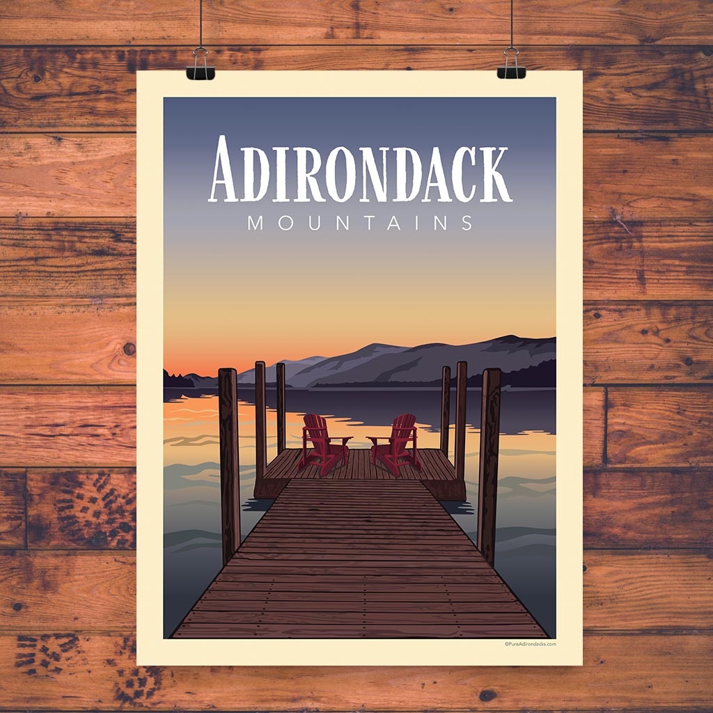 Vintage ADK Mountains Wall Art Print - Rustic Cabin Decor, Nature Landscape Poster for Living Room, Bedroom & Office
