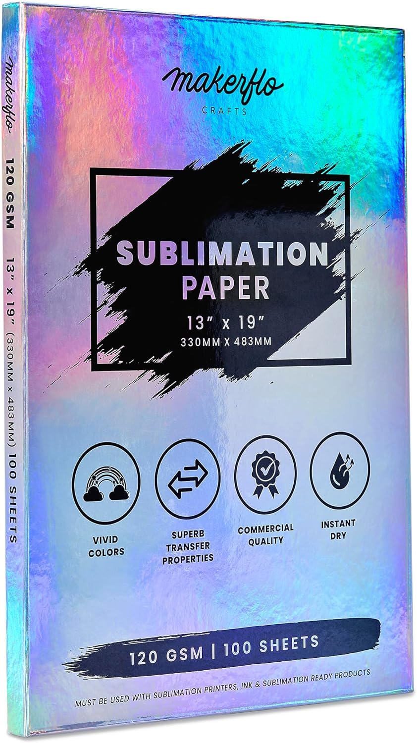 Makerflo Sublimation Paper 13 x 19 Inches - 600 Sheets Heat Transfer Paper for T-Shirts, Mugs, Tumblers, Phone Cases | Printable Stickers & DIY Projects | Perfect for Christmas Gifts, Crafts & Sublimation Blanks | Ideal for Home Decor, Personalized Gifts & Small Business Use