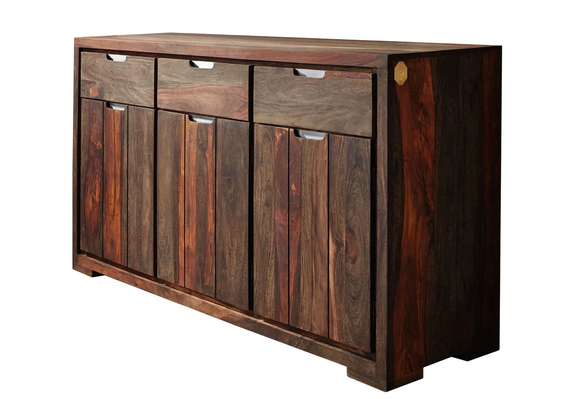 Gfine Solid Sheesham Wood Sideboard - 3 Doors & 3 Drawers, 145x45x85cm - Perfect for Living Room Storage, Dining Room Buffet & Entryway Organization