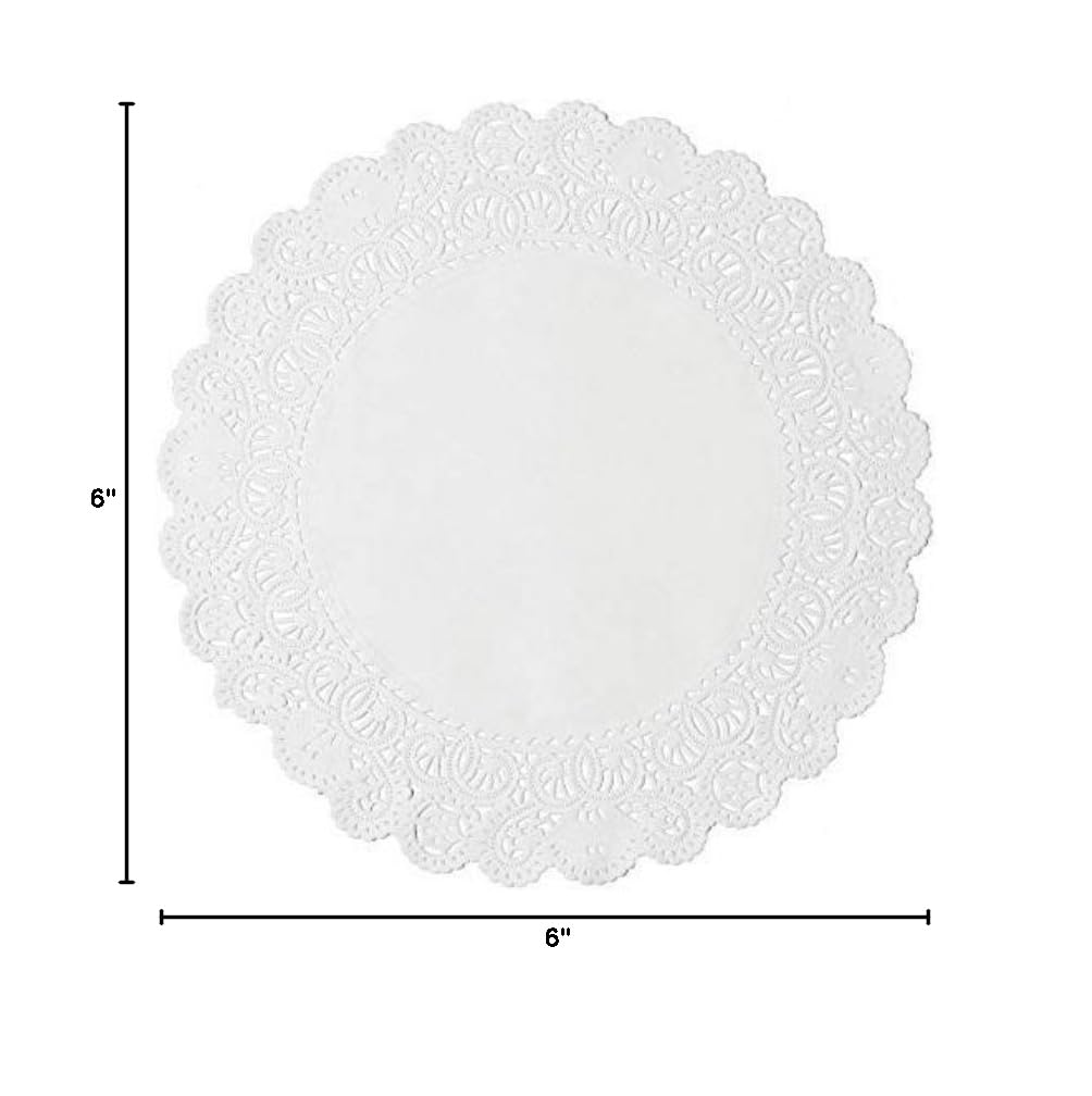 100 Pack Round White Normandy Lace Paper Doilies - 6 Inch Elegant Decorative Paper Doilies for Wedding, Party, Cake Decorating, and Table Settings