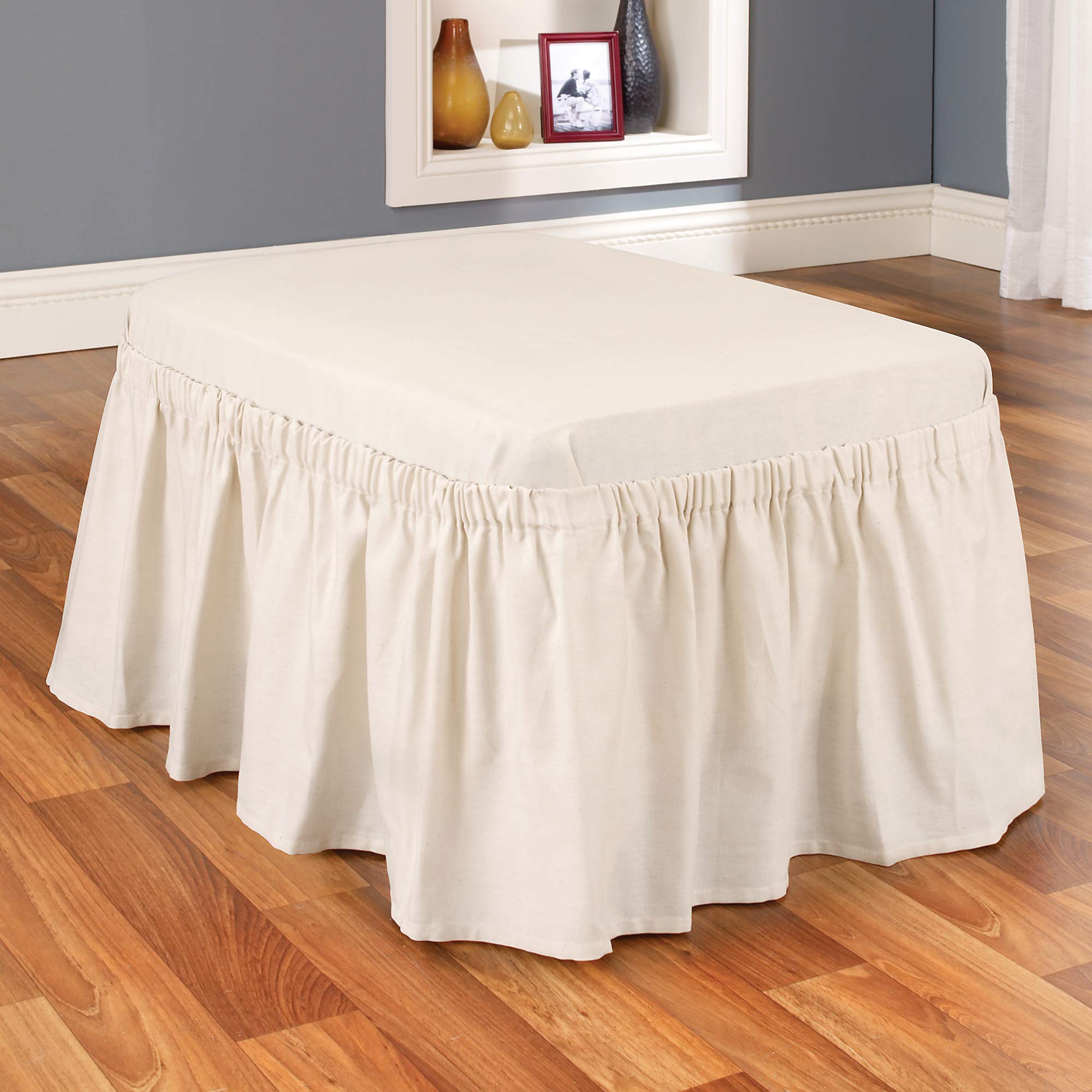 SureFit Cotton Duck 2-Piece Ottoman Slipcover - Full Length Relaxed Fit, 100% Cotton, Machine Washable - Perfect for Living Room, Bedroom & Home Decor