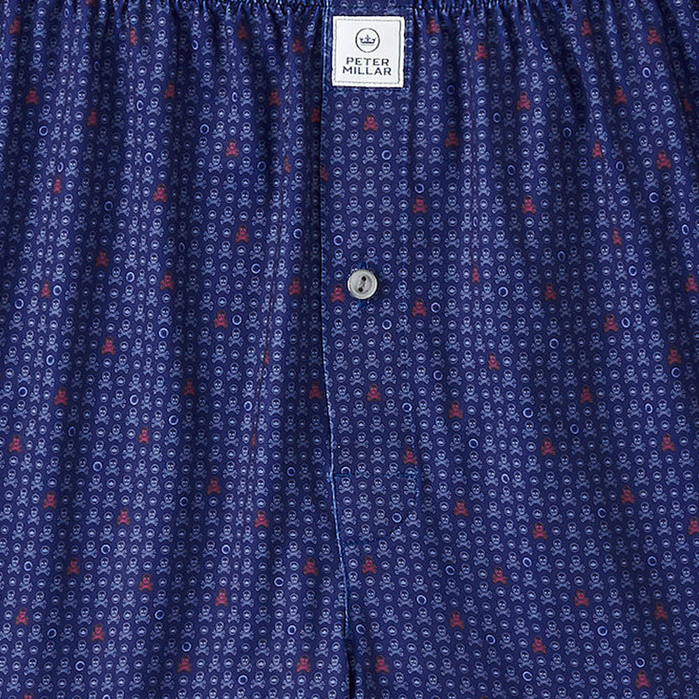 Peter Millar Performance Boxer Briefs - Skull Print, Sport Navy - Moisture-Wicking & Comfortable Underwear for Men, Ideal for Workouts, Sports & Everyday Wear