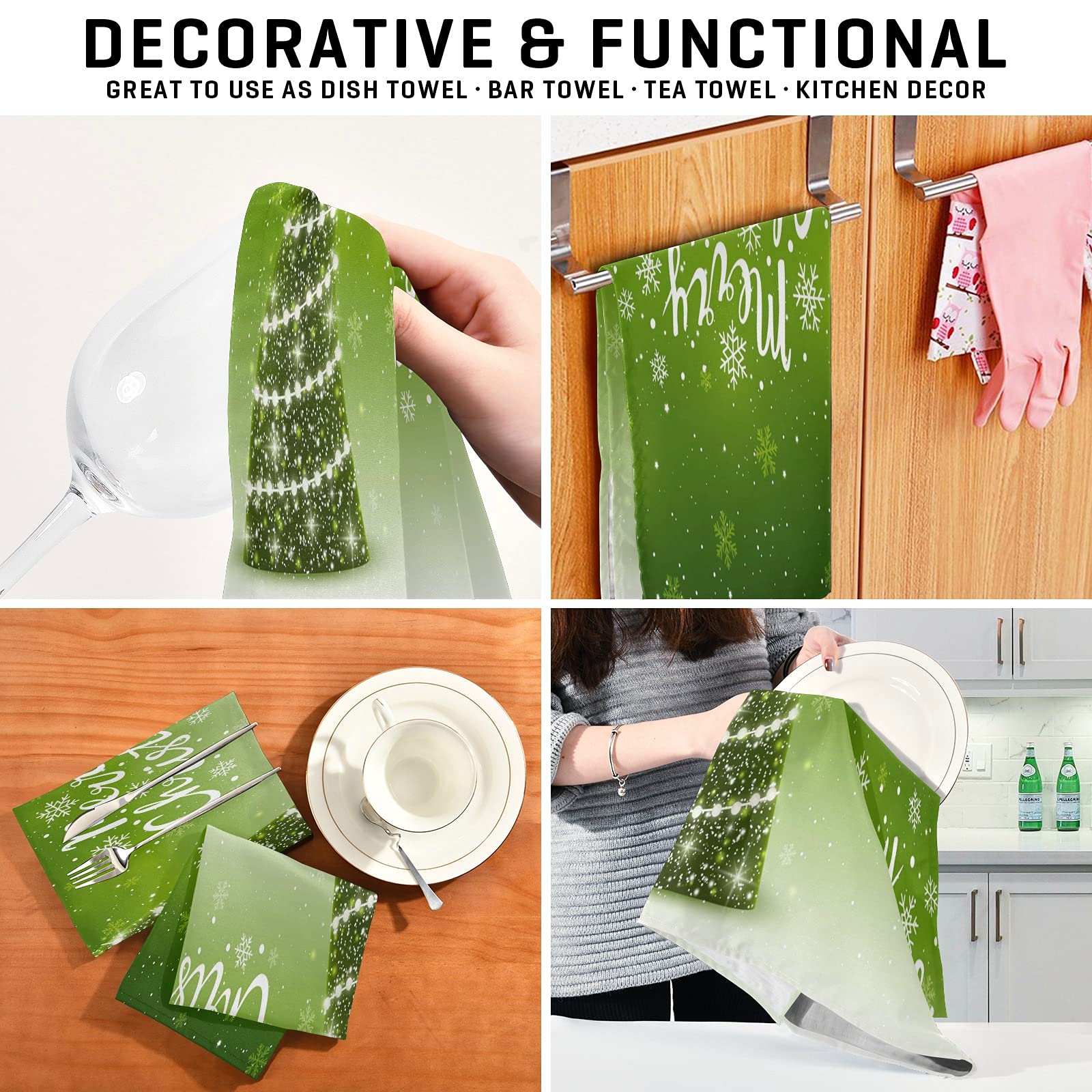 ALAZA Christmas Trees Decorative Kitchen Dish Towels Set of 6 - Soft & Absorbent Hand Towels for Home Cleaning, Dishcloths (18x28 Inch) - Perfect for Holiday Cooking, Baking, and Festive Kitchen Decor