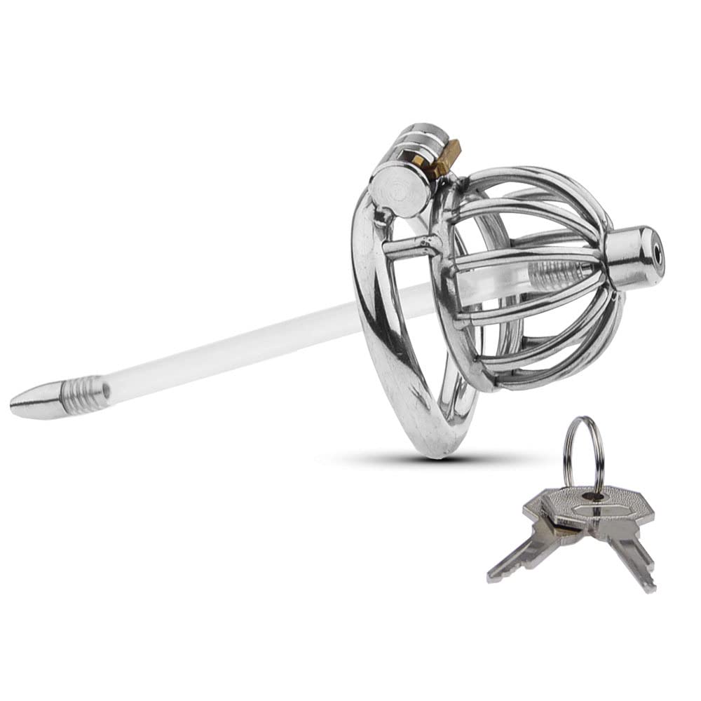 Men's Chastity Cage with Silicone Tube - Dark Design for Discreet Wear & Comfort | Secure Lock for Couples Bondage & BDSM Play | Perfect for Long-Term Wear & Role Play Scenes (50mm/1.97in)