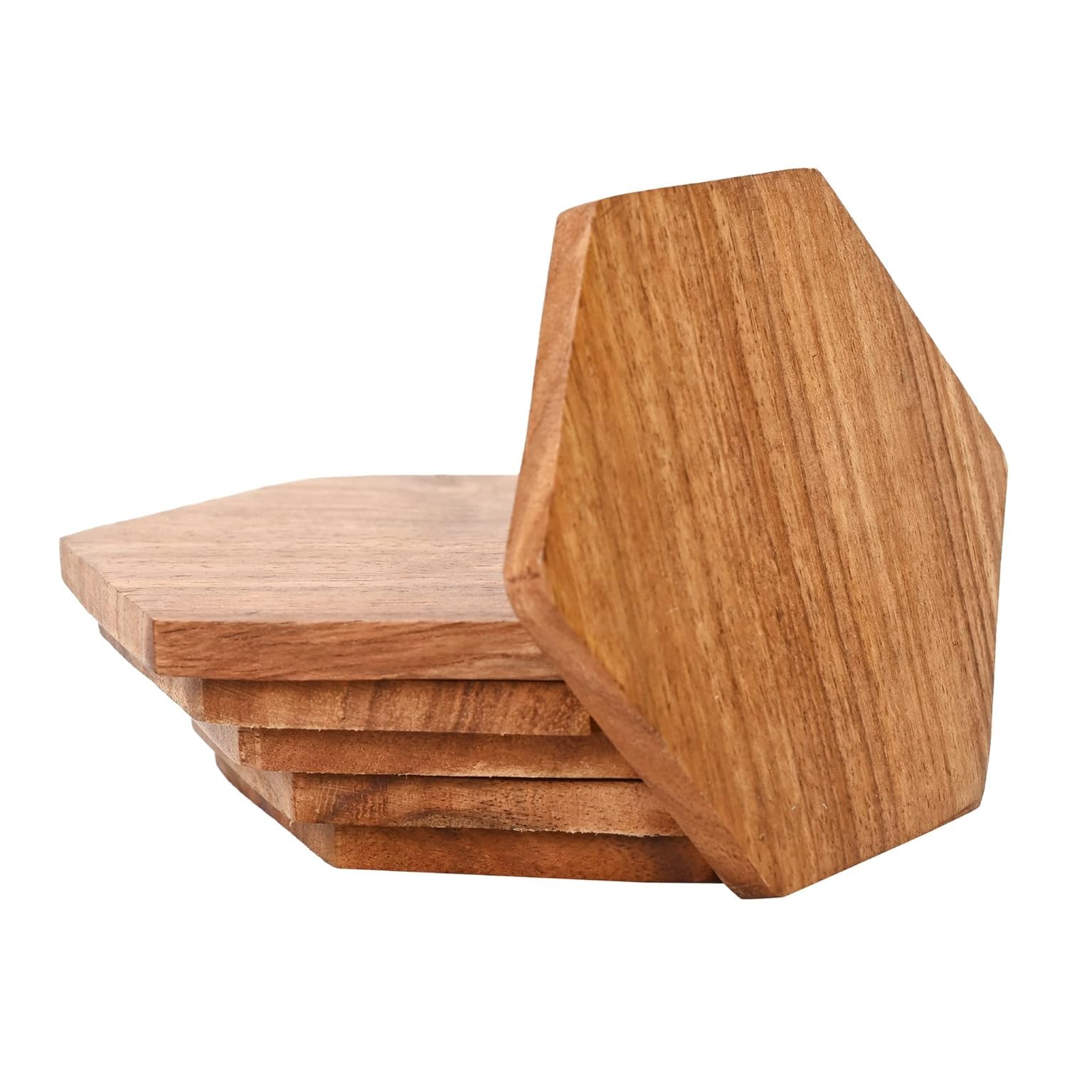Handmade Wooden Coasters Set of 6 - Natural Wood Drink Coasters for Coffee, Tea, Beer & Wine - Perfect for Home, Office, Bar & Restaurant Tabletops - Protects Surfaces from Stains & Heat