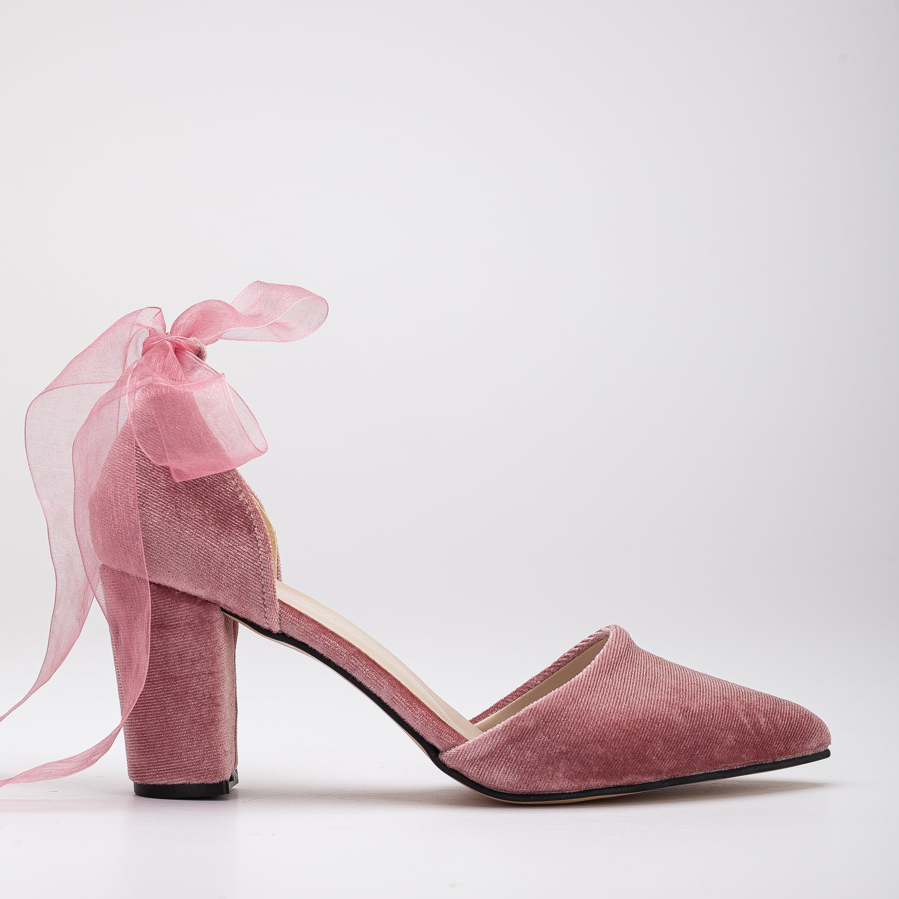 Gisele Rose Velvet Heels with Ribbon - Elegant Women's High Heels for Weddings, Parties & Special Occasions