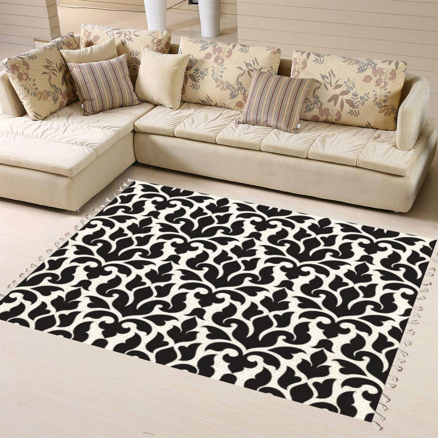 Boho Floral Seamless Luxury Area Rug - Premium Linen Carpet for Patio, Hallway Runner & Home Decor | Minimalist Design for Living Room, Bedroom & Outdoor Use | Perfect for Bohemian Style Interiors & Cozy Spaces