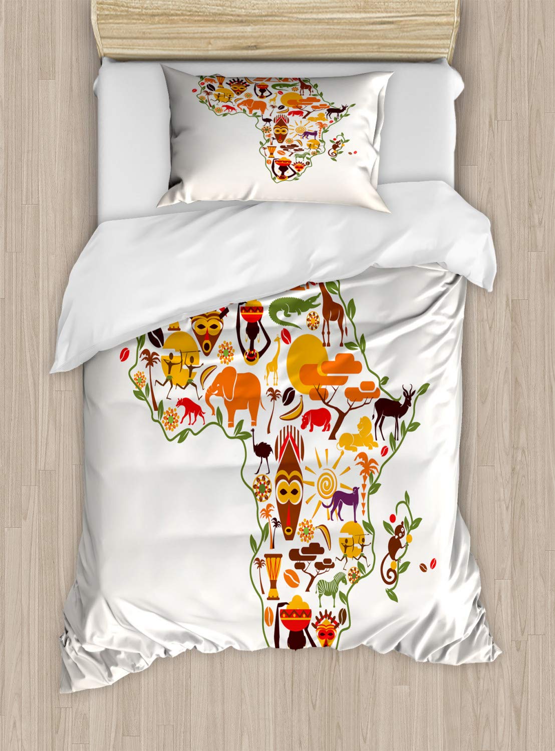 Ambesonne African Duvet Cover Set - Traditional Travel Map Design with Cultural Art Prints, 2-Piece Twin Size Bedding Set with Pillow Sham, Multicolor | Perfect for Home Decor, Guest Rooms & Cultural Theme Bedrooms
