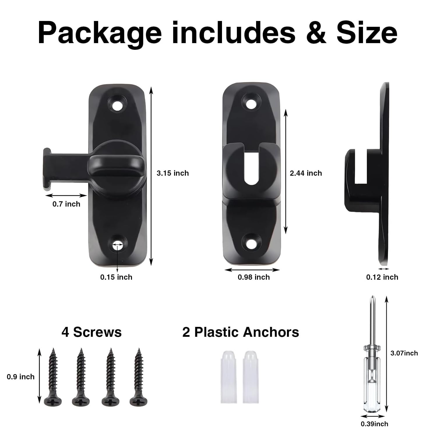 90/180 Degree Zinc Alloy Barn Door Lock Latch - Heavy Duty Gate Hasp for Push/Sliding/Barn Doors - Secure Right Angle Lock with Screwdriver (Black, 1Pc) - Perfect for Farmhouses, Sheds, Garages & Outdoor Gates