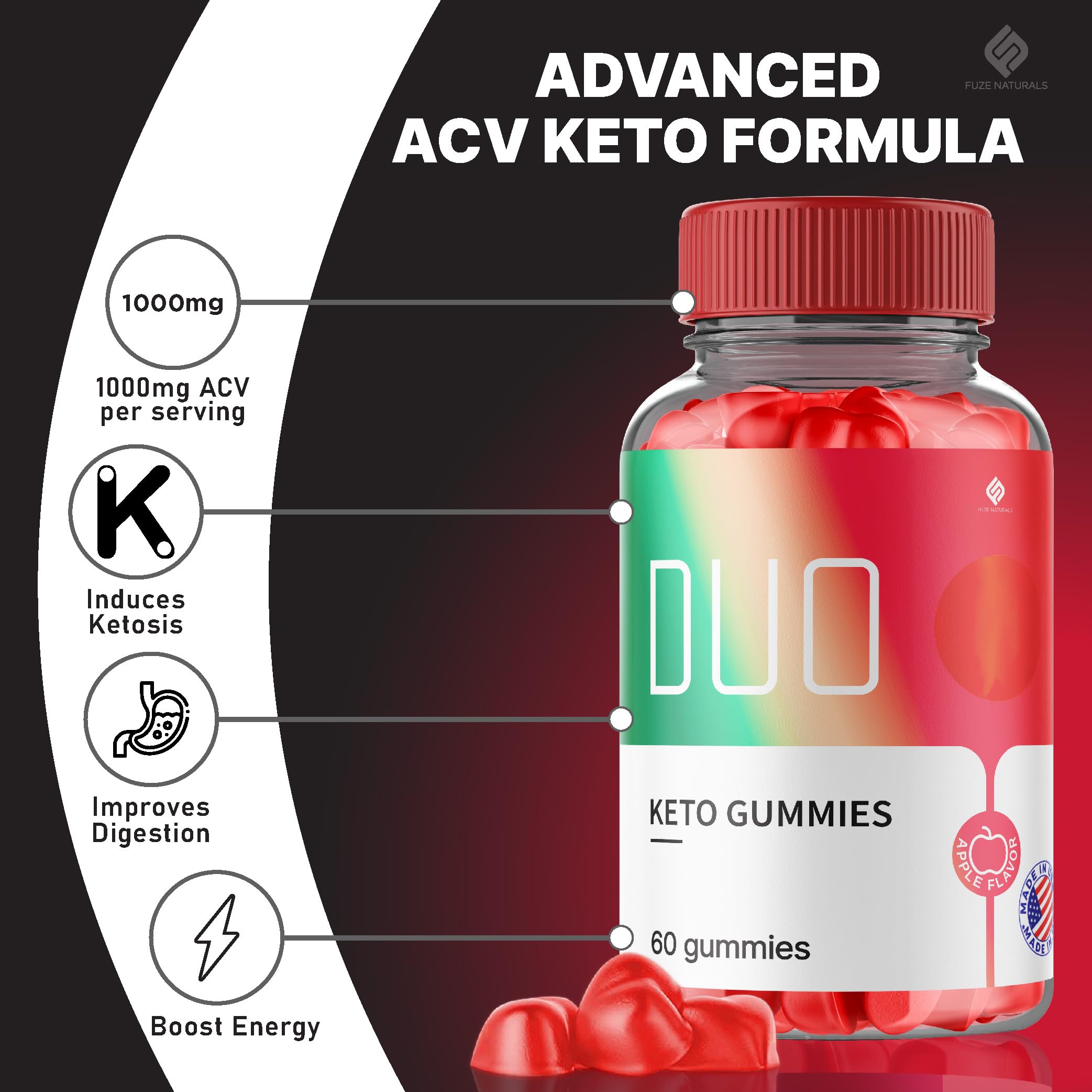 (3 Pack) Duo Keto ACV Gummies - 1000mg Apple Cider Vinegar with Vitamin B12 Supplement for Weight Loss & Ketosis Support - Maximum Strength Formula (180 Gummies) - Perfect for Keto Diet, Energy Boost & Digestive Health