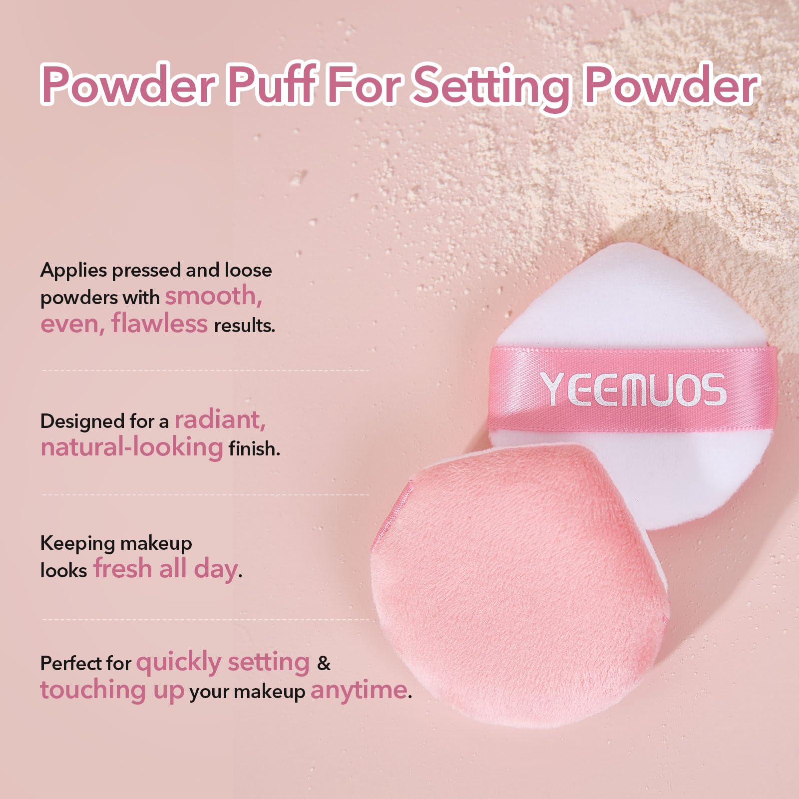 4 Pcs Velvet Powder Puffs - Soft Makeup Sponge for Loose & Pressed Powder - Face & Body Beauty Blender - Coral Pink | Perfect for On-the-Go Touch Ups & Professional Makeup Application