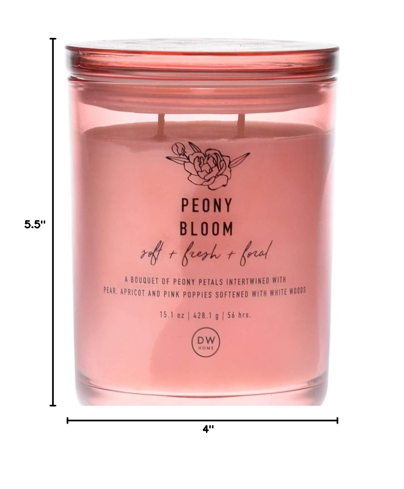 DW Home Peony Bloom Large Double Wicked Candle 15.1 oz | Floral Scented Soy Wax Candle for Home Decor, Relaxation & Romantic Ambiance