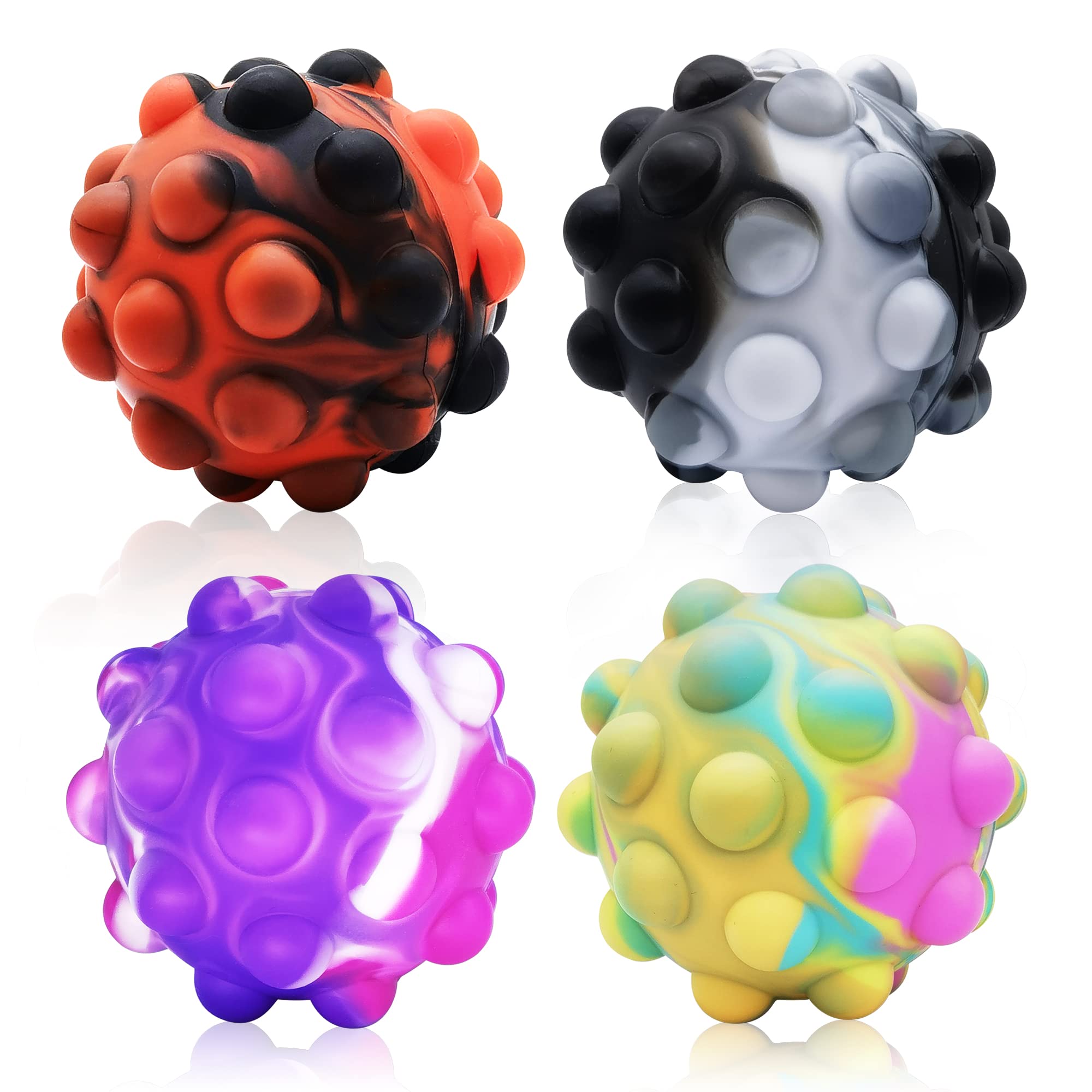 3D Pop Fidget Squeeze Stress Ball with Popping Sounds - 4 Pack Sensory Toys for Kids & Adults - Hand Exercise Therapy for Anxiety Relief, Autism, ADHD - Perfect for Office, School, Travel Stress Relief