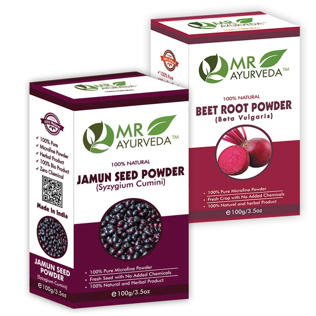 MR Ayurveda 100% Organic Jamun Seed Powder & Beetroot Powder Combo Pack (200g) - Natural Blood Sugar Support, Antioxidant Boost for Smoothies & Baking | Diabetic-Friendly Superfood Blend