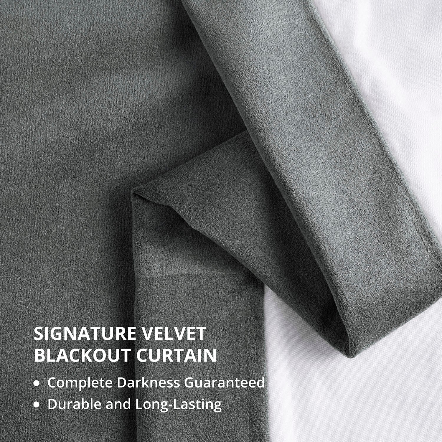 Premium Blackout Curtains - 100% Natural Grey Signature Velvet Fabric for Bedroom & Living Room - Noise Reducing & Thermal Insulated Window Treatments for Better Sleep & Energy Efficiency