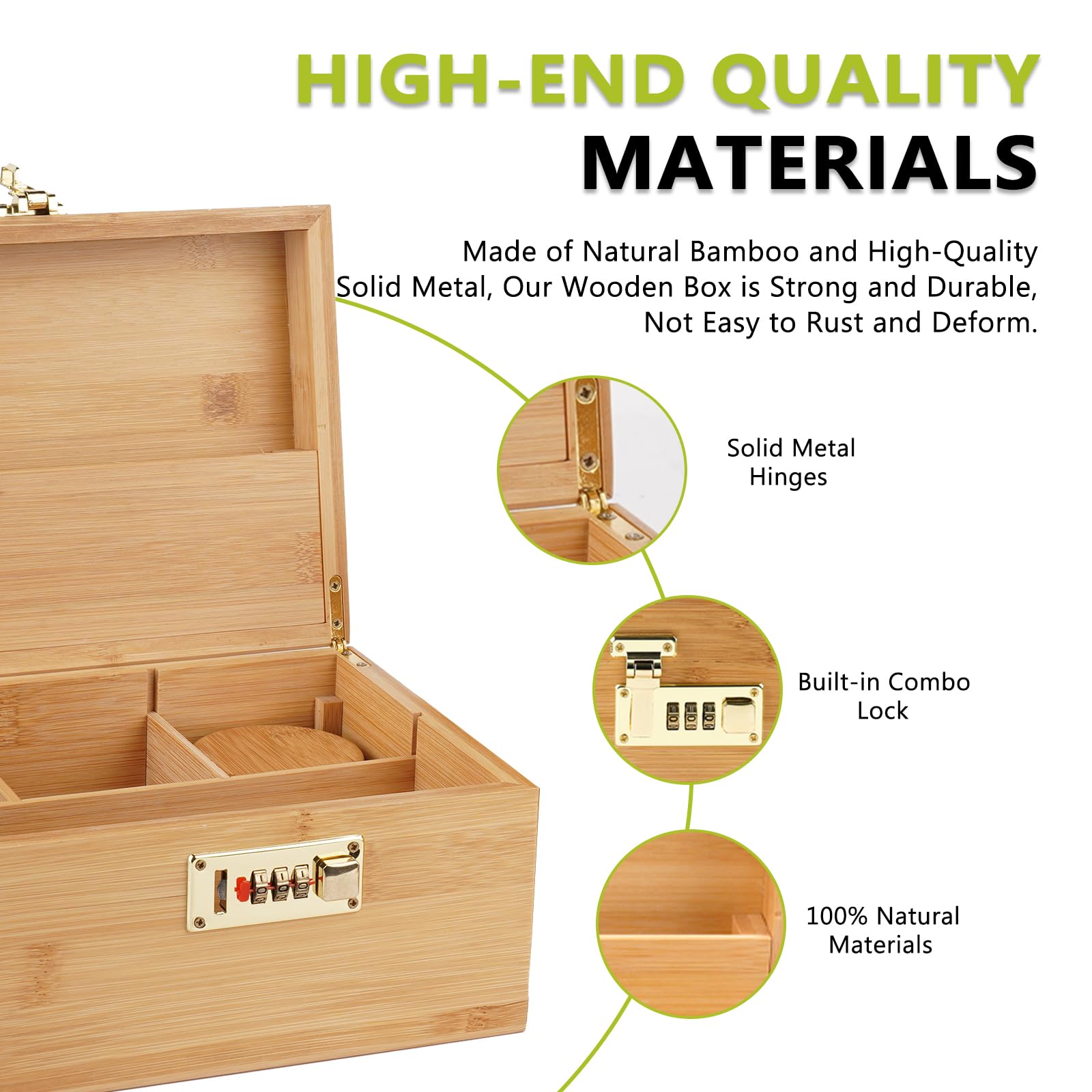 OZCHIN Large Bamboo Storage Box with Combination Lock - Decorative Home Organizer for Jewelry, Documents & Keepsakes - Natural Bamboo Wooden Box for Bedroom, Office & Living Room Storage