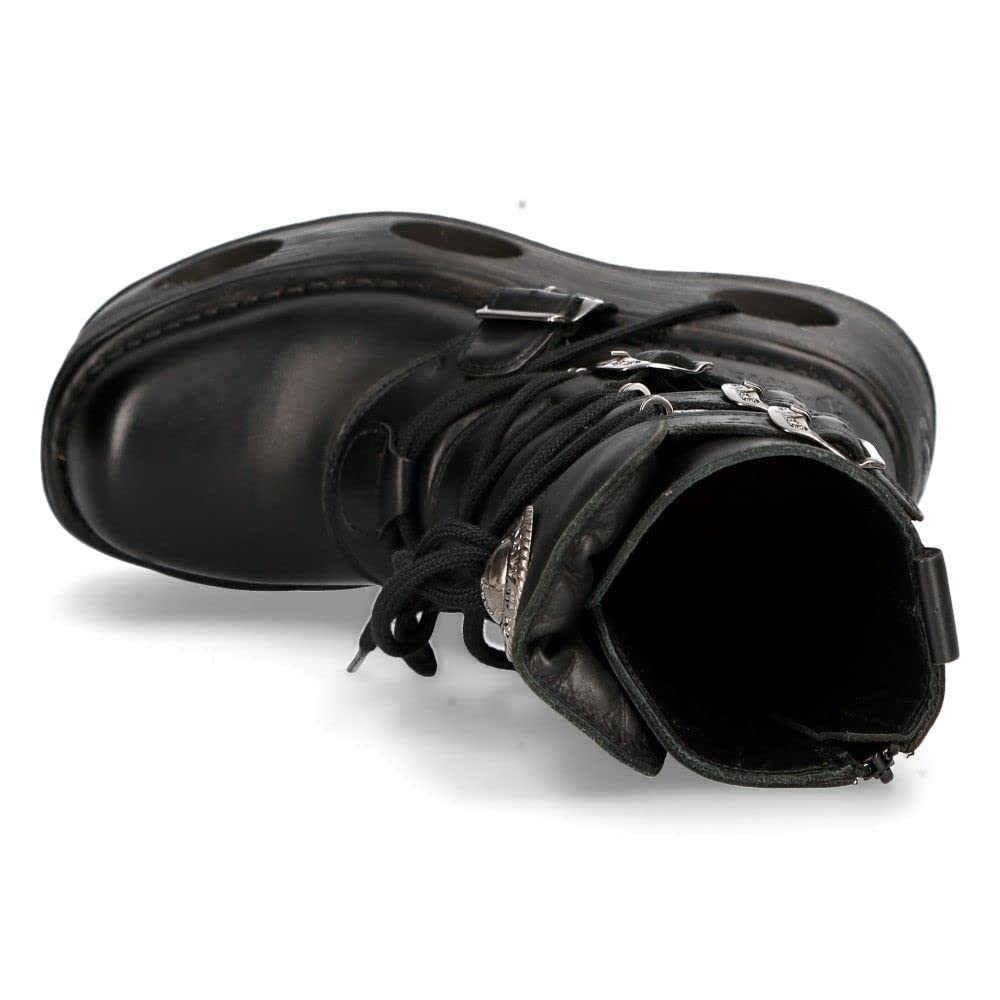 New Rock Boots 373-S2 Women's Metallic Black Leather Platform Goth Boots - Punk Fashion, Gothic Style, Comfortable & Durable for Concerts, Nightclubs & Alternative Outfits