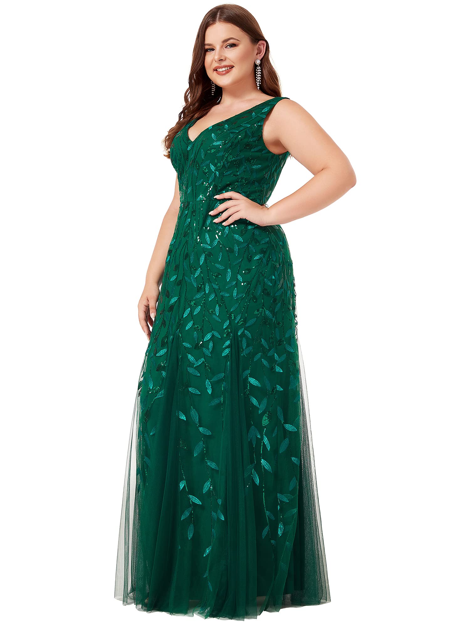 Ever-Pretty Women's Sequin V-Neck Sleeveless Bodycon Mermaid Evening Gown Plus Size Prom Dress 07886-PZUSA - Perfect for Formal Events, Weddings & Special Occasions