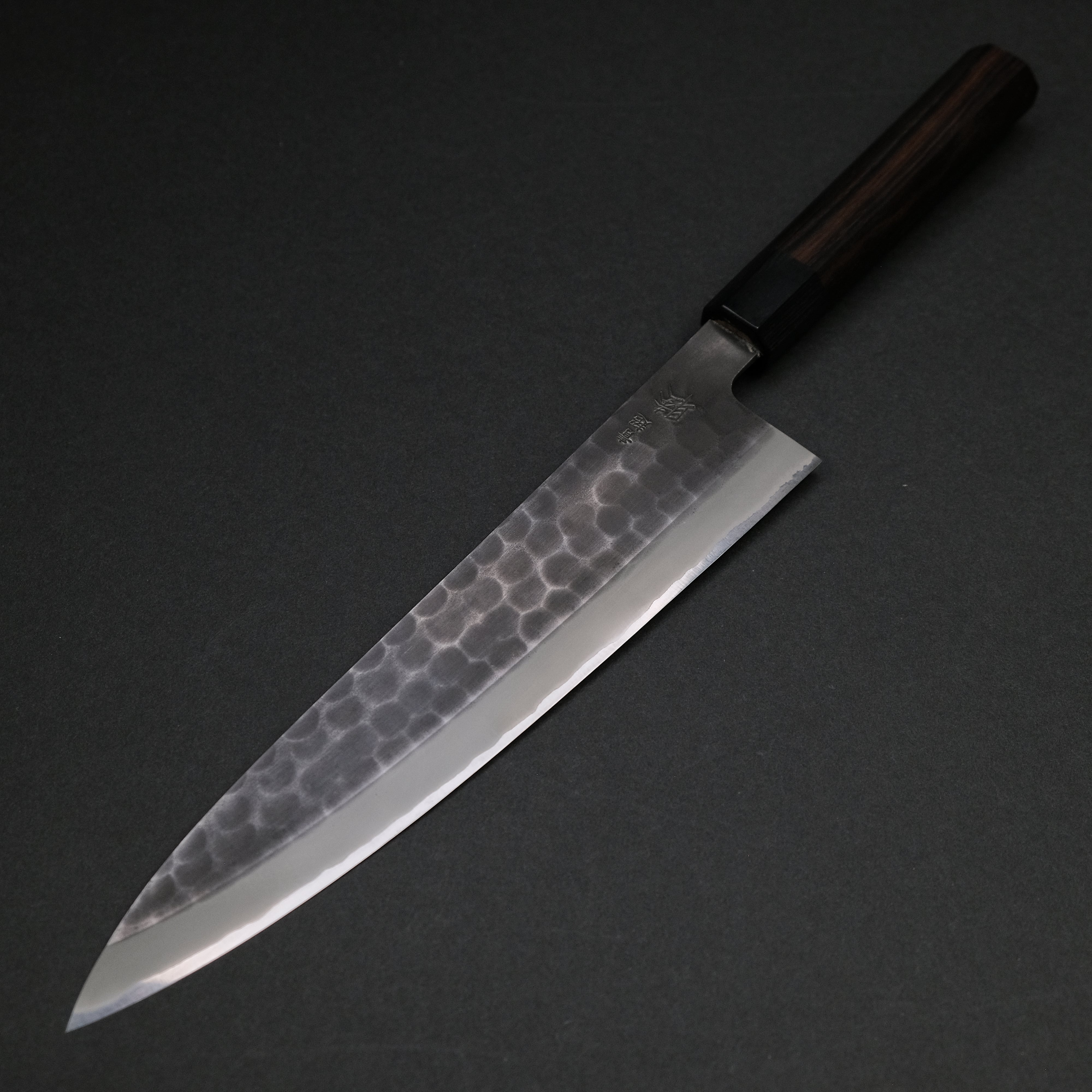 Premium Mutsumi Blue Super Kurouchi Tsuchime Gyuto Japanese Chef Knife 240mm with Ebony Handle - Perfect for Professional Chefs & Home Cooking Enthusiasts