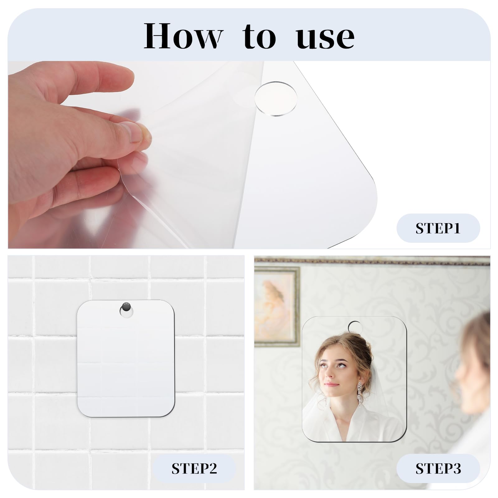Fogless Shower Mirror for Shaving & Makeup - 8x9 Inch Wall Mounted Bathroom Mirror, Frameless Travel Mirror for Locker & Portable Use, Unbreakable Design - Perfect for Shaving, Skincare & Travel