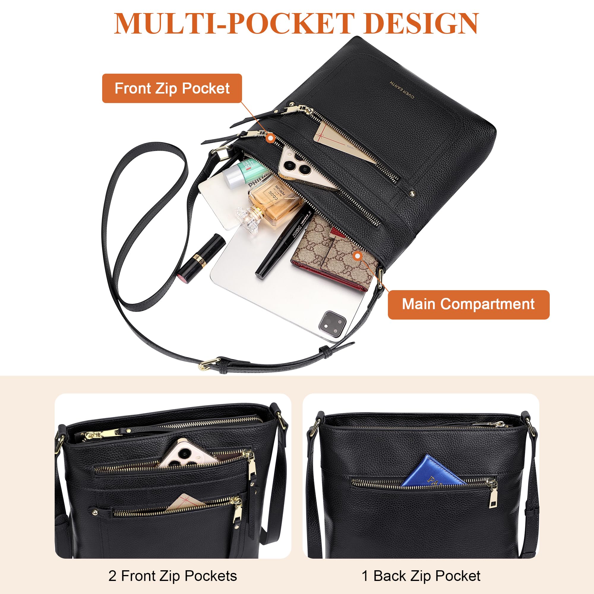 Stylish Leather Crossbody Bags for Women - Multi-Pocket Fashion Purse with Adjustable Strap - Perfect for Travel, Shopping & Everyday Use