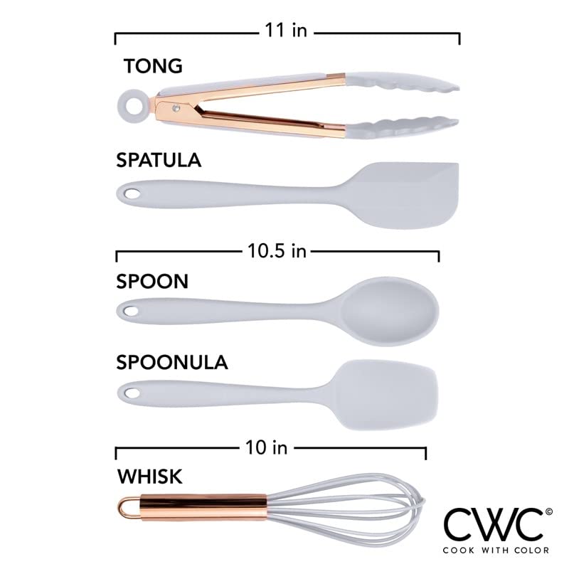 Premium Silicone Cooking Utensils Set - 6-Piece Nonstick Kitchen Tools with Heat-Resistant & Easy-Clean Design - Perfect for Baking, Stirring, Flipping & Serving - Ideal for Nonstick Cookware, Pots & Pans - Essential Kitchen Gadgets (White)